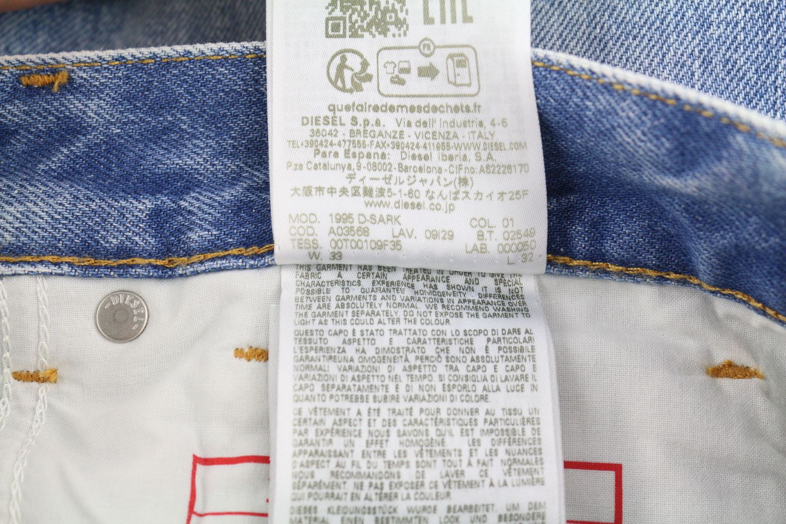 Diesel 1995 D-SARK 09I29 W33/L32 Blue Slim Straight 85405 Size US 33 - 11 Thumbnail