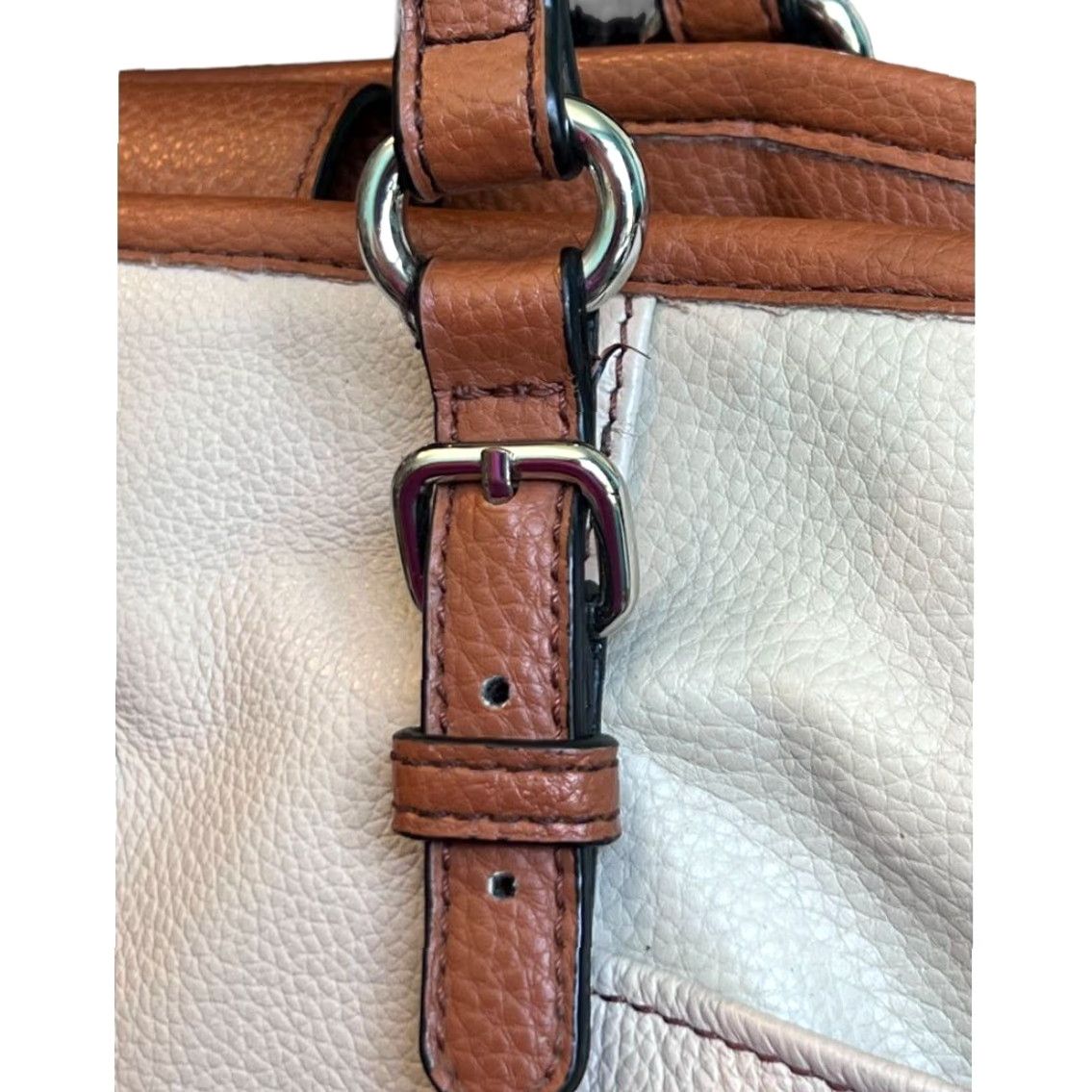 Vintage VINTAGE Tignanello Beige Large Vegan Leather Tote Bag Purse Pebbeled Texture Handbag Women Large Beige Tote Bag with Wear on Handles Size ONE SIZE - 7 Thumbnail