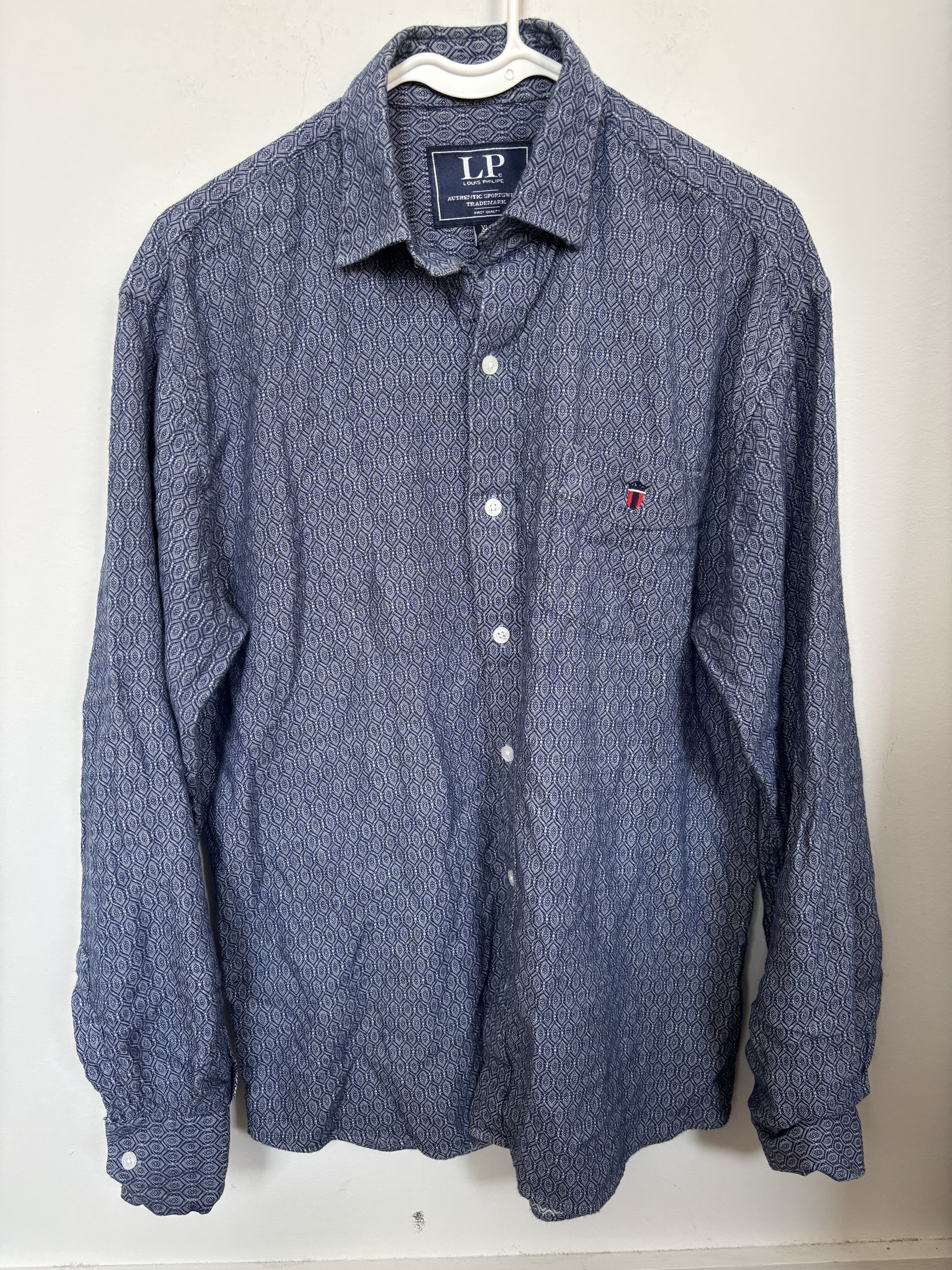Louis Philippe Louis Philippe Blue Patterned Button Up Size US XL / EU 56 / 4 - 1 Thumbnail