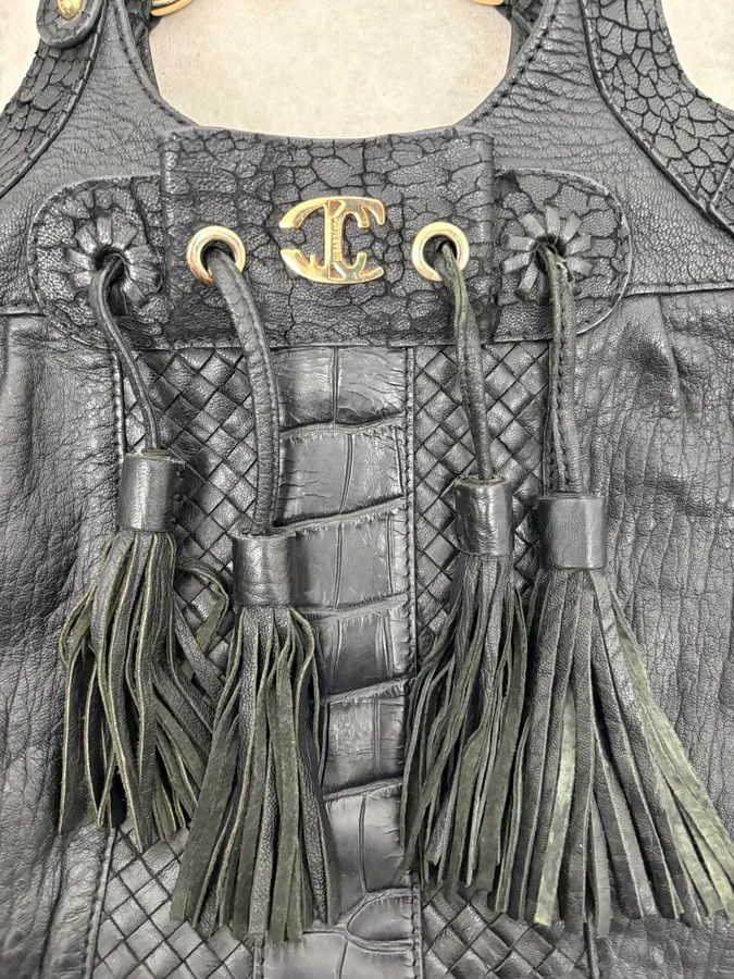 Just Cavalli AW2011 Cavalli Tassel Black Leather Hobo Handle Bag Size ONE SIZE - 8 Thumbnail
