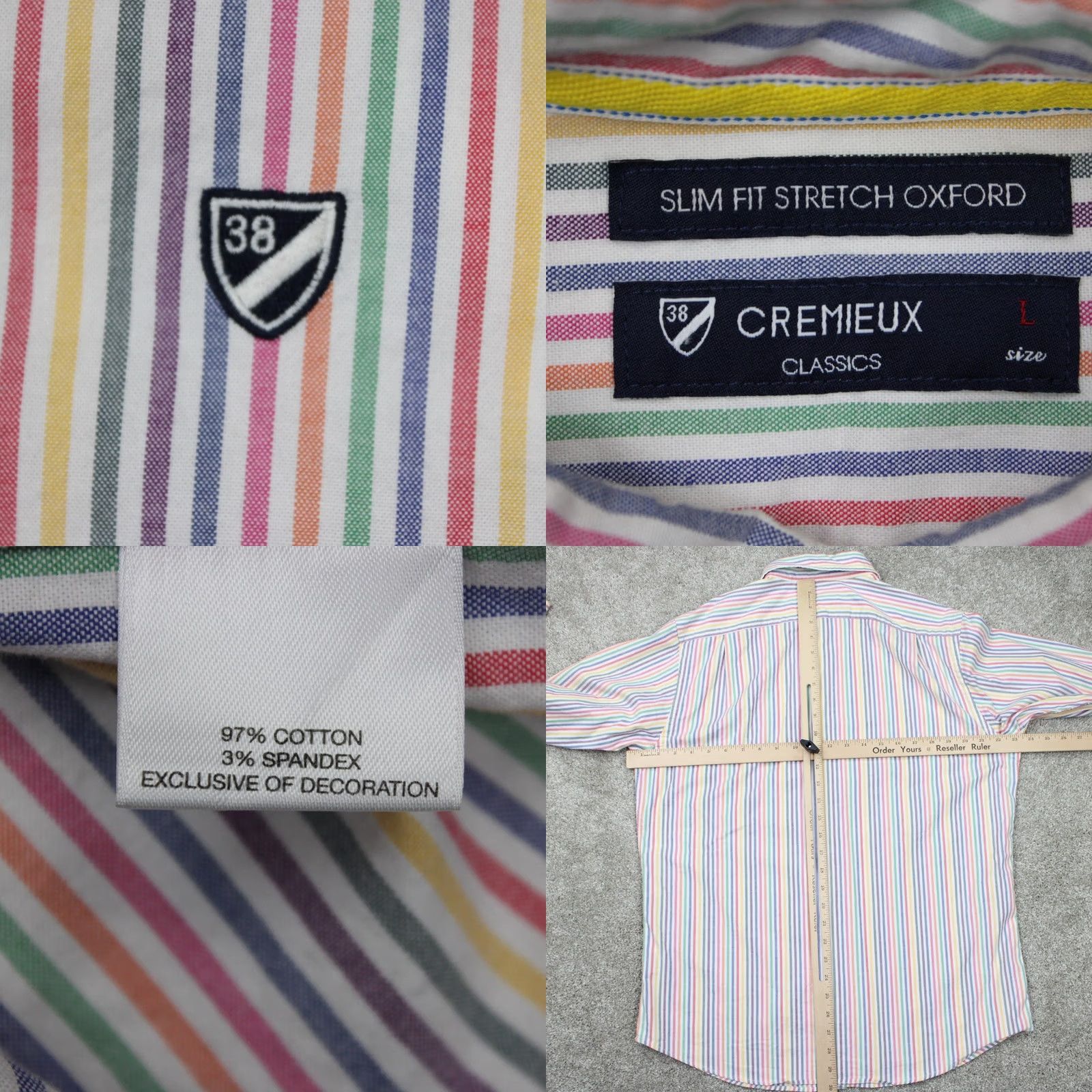 Cremieux Cremieux Classics Shirt Mens Large Blue/Red/Green Slim Fit Stretch Oxford L/S Size US L / EU 52-54 / 3 - 8 Thumbnail