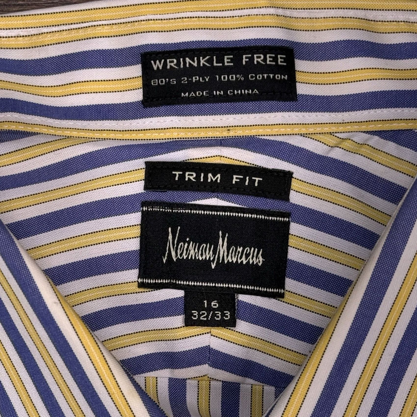 Neiman Marcus Neiman Marcus Shirt Mens 16 Slim Button Up Dress Shirt Yellow Striped 100% Cotton Wrinkle Resistant Size US L / EU 52-54 / 3 - 5 Thumbnail