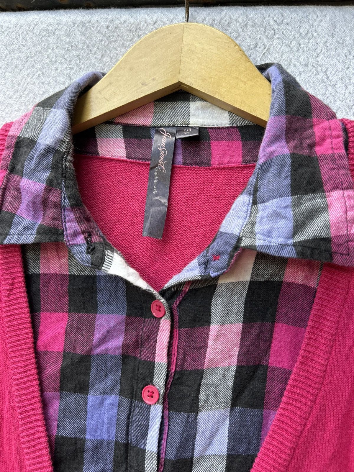 14th Addiction × Isamu Katayama Backlash × Japanese Brand Jeans west double layers cardigan plaid button up shirt Size US M / EU 48-50 / 2 - 7 Thumbnail