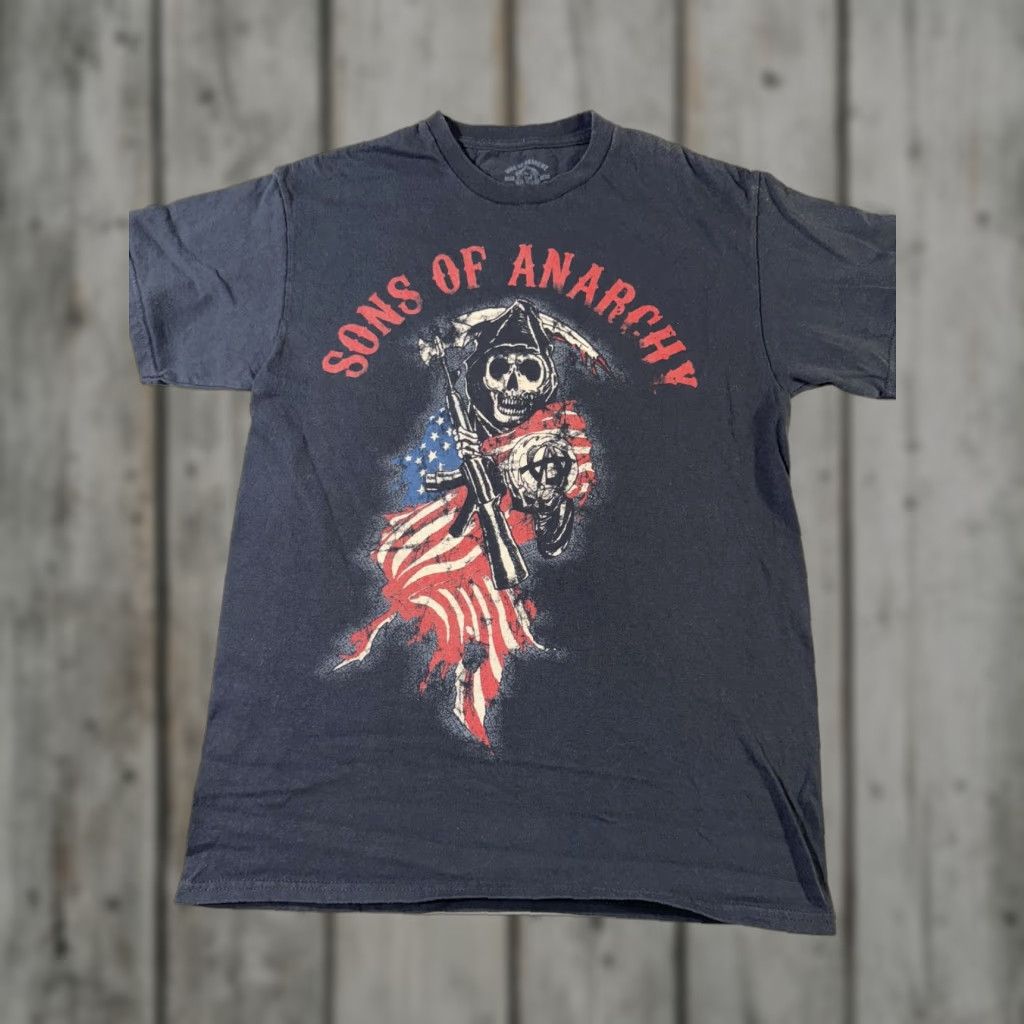 Vintage Sons of Anarchy Shirt Mens Medium Black Reaper Flag Graphic Tee FX TV Show Size US M / EU 48-50 / 2 - 1 Thumbnail