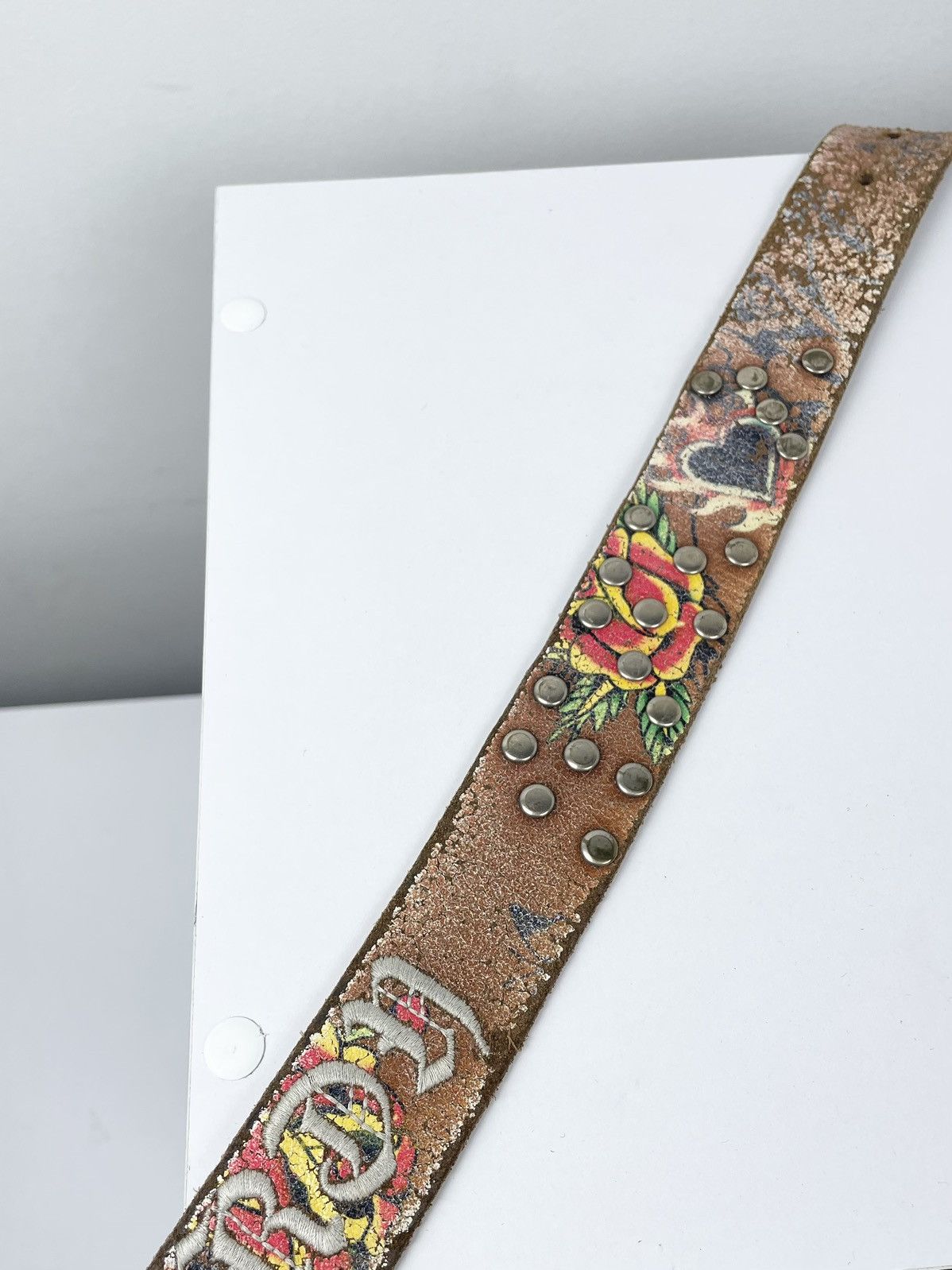 Ed Hardy Vintage Ed Hardy Graphic Printed Y2k Leather Skull Punk Belt Size 36 - 7 Thumbnail