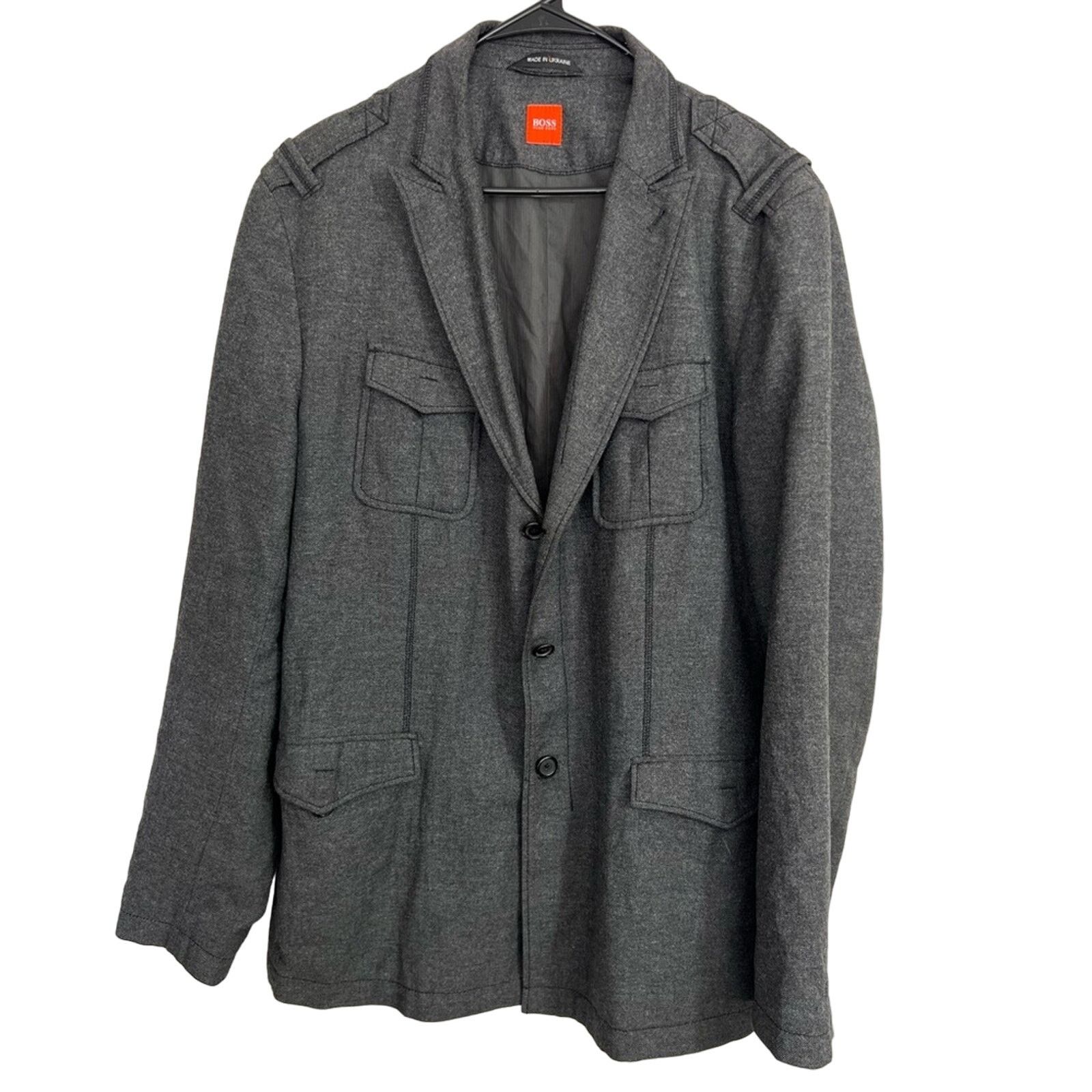 Hugo Boss 44R Hugo Boss Orange Men’s Jacket Gray Wool Blend Military Size 44R - 1 Thumbnail