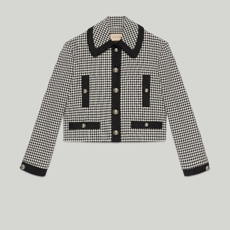 Gucci o1loc1c0226 737717 Gingham Tailored Jacket in Black/Ivory Size XL / US 12-14 / IT 48-50 - 3 Thumbnail