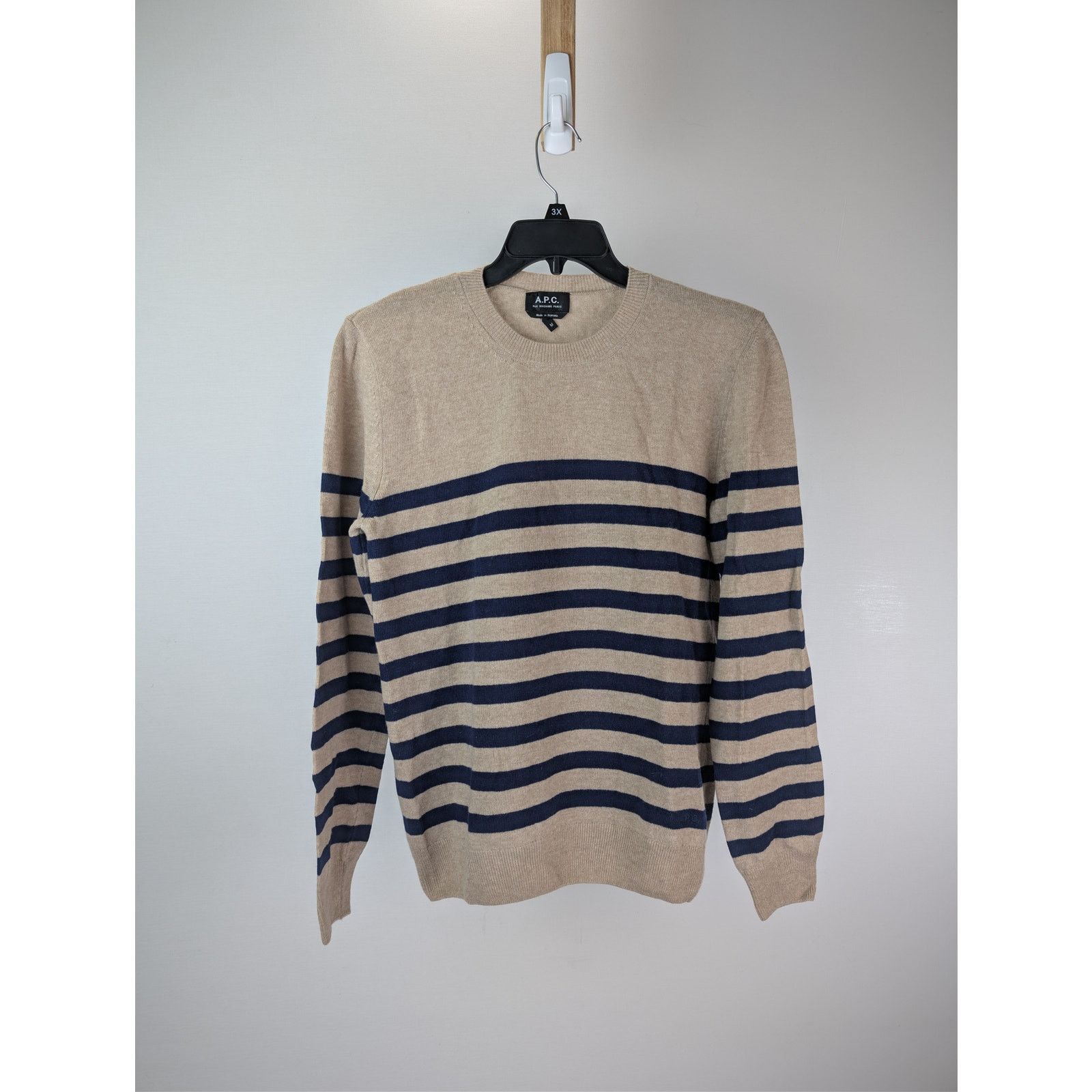 A.P.C. o1rshd1 CC20 Men's Ismael Stripe Crewneck Sweater in Beige Size US M / EU 48-50 / 2 - 1 Thumbnail
