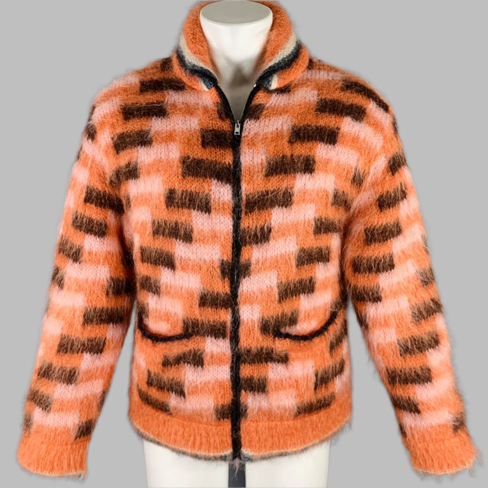 Marni MARNI S/M Orange Black Fuzzy Wuzzy Mohair Cardigan Jacket Size US S / EU 44-46 / 1 - 1 Thumbnail