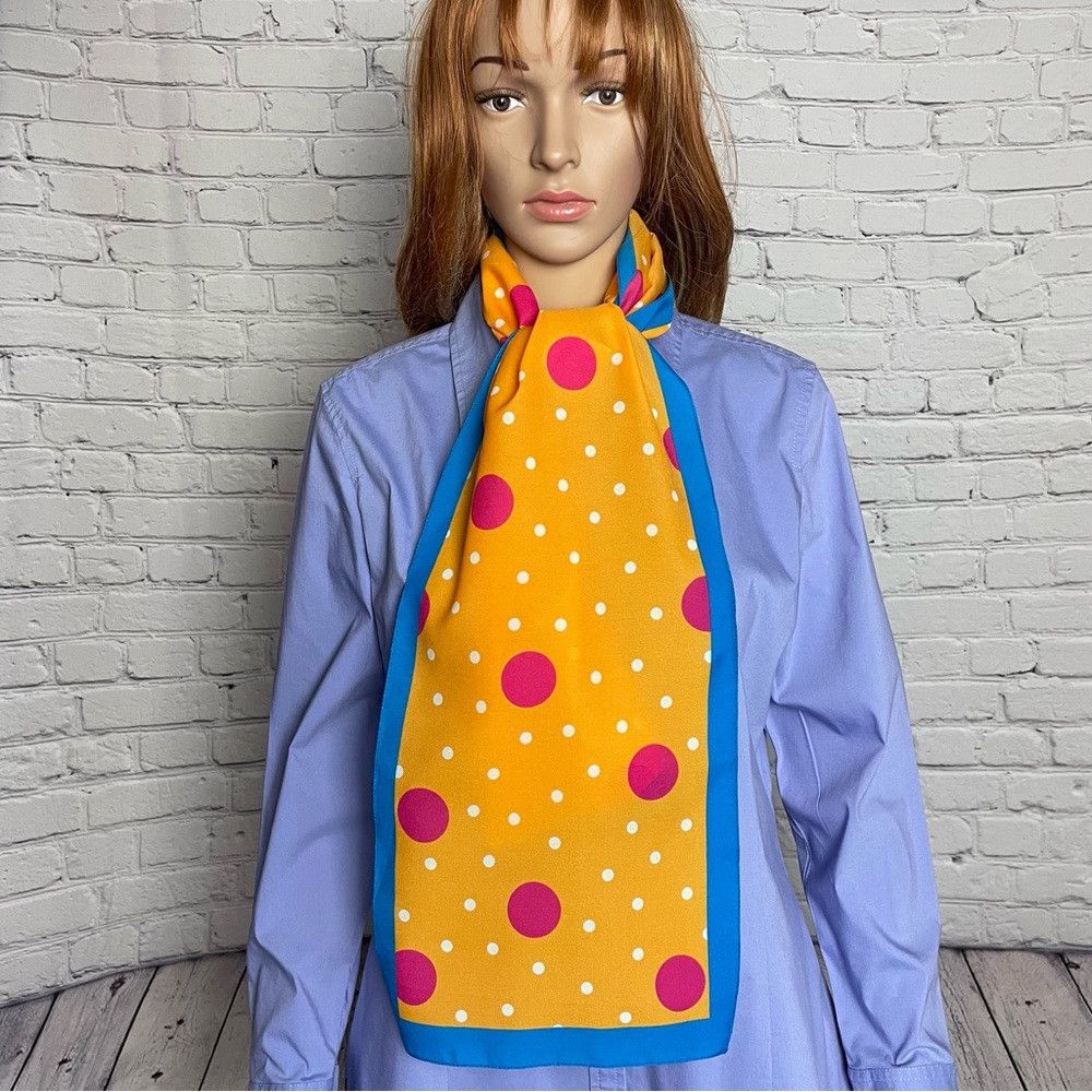 Other Liz Sinclair Vintage Orange Pink Polka Dot Scarf Made in It Size ONE SIZE - 6 Thumbnail