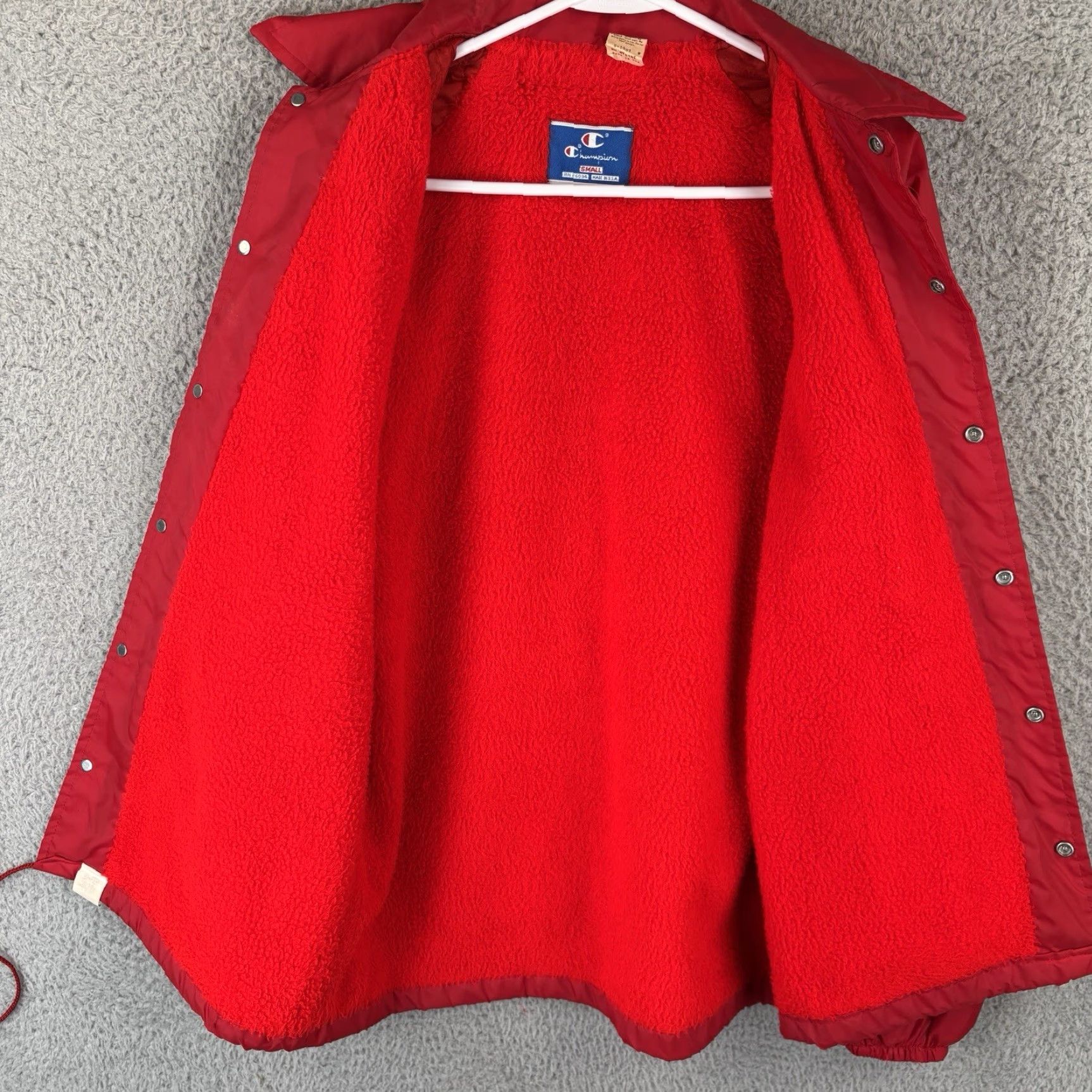 Champion VINTAGE Champion Coaches Jacket Mens S Red Nylon Bomber Snap 1980s Sherpa Lined USA Bandsmen 80s Theme—Mens Size US S / EU 44-46 / 1 - 6 Thumbnail