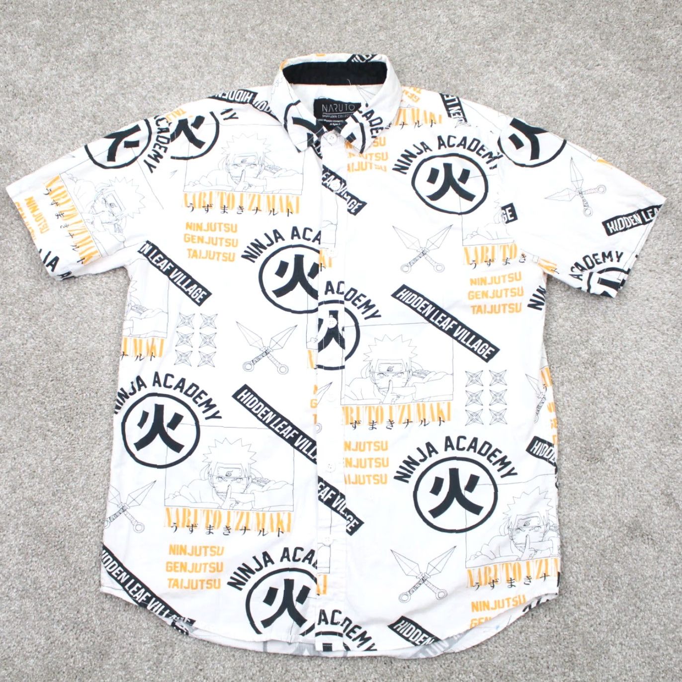 Vintage NARUTO Shippuden AOP Shirt Mens Medium White All Over Print S/S Logo Button-Up Geometric Casual Anime Mens Medium White Size US M / EU 48-50 / 2 - 2 Thumbnail
