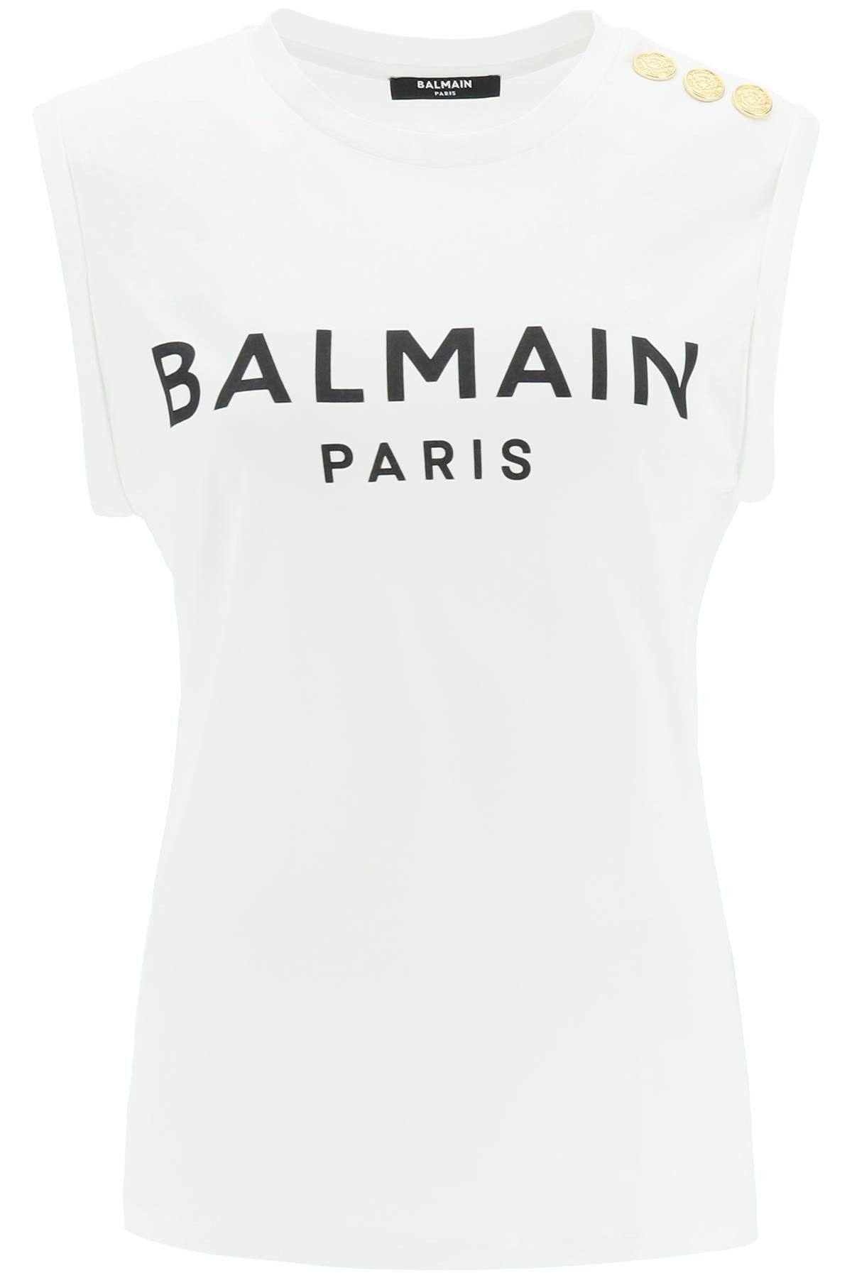 Image of Balmain Logo Top With Embossed Buttons in White, Women's (Size Small)