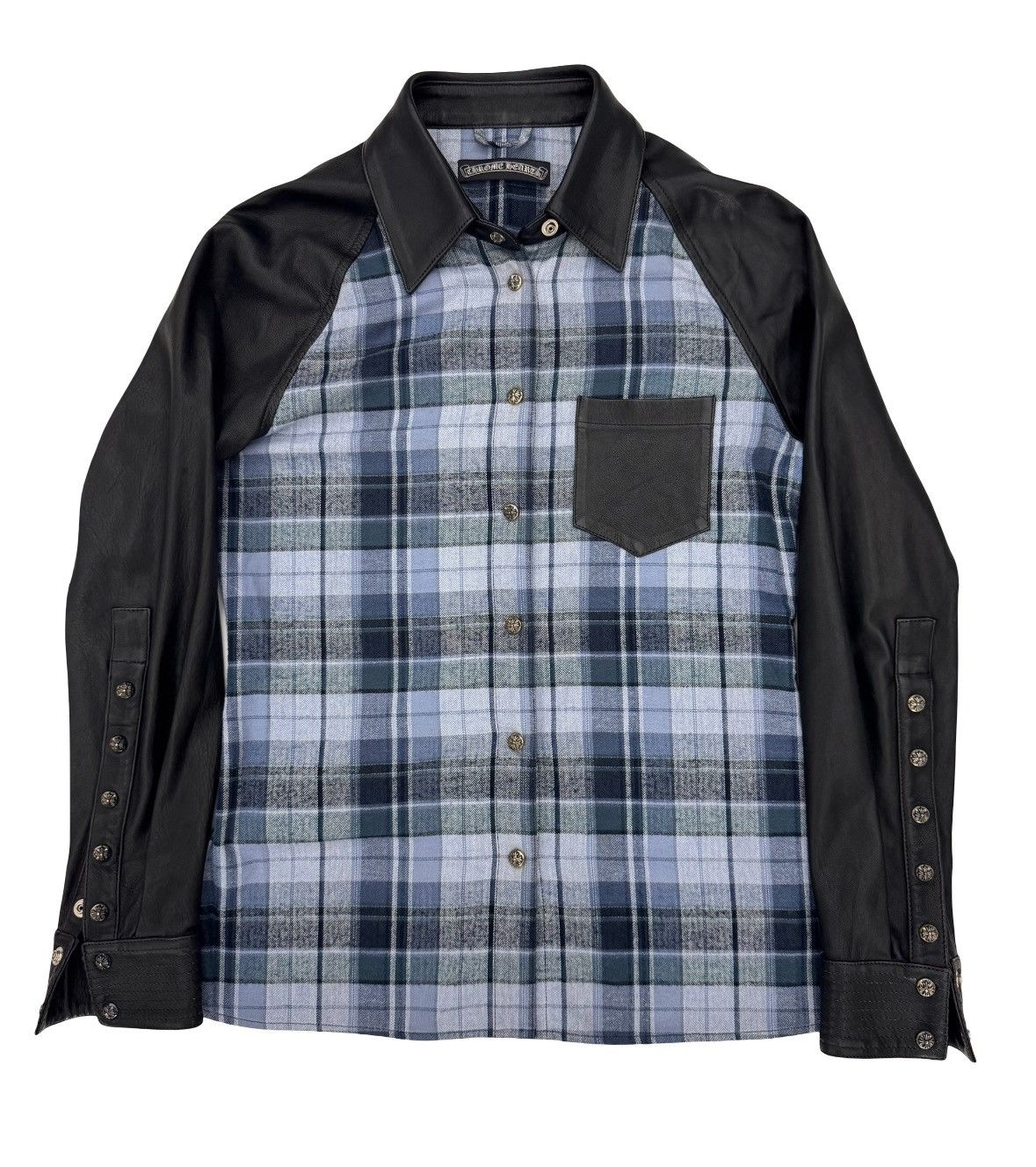 Chrome Hearts Leather sleeve flannel shirt jacket Size US S / EU 44-46 / 1 - 1 Thumbnail