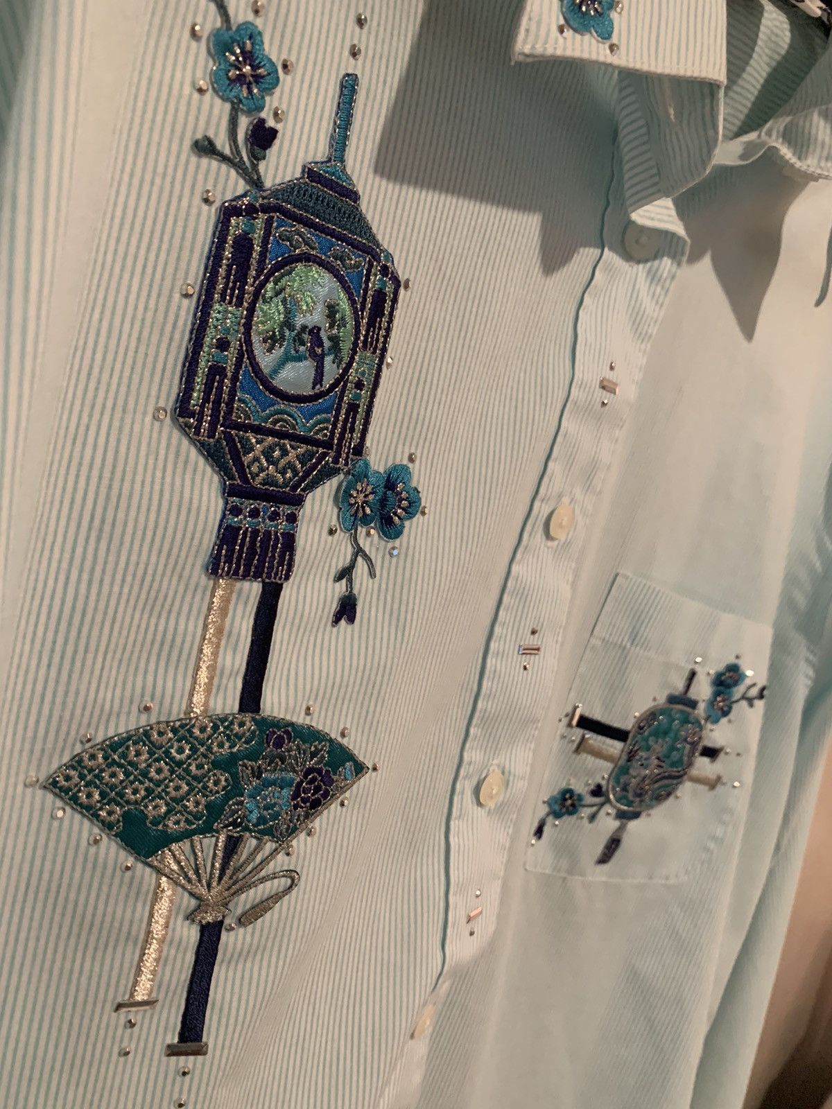 Other Embroidered aqua asian button down Size XL / US 12-14 / IT 48-50 - 4 Thumbnail