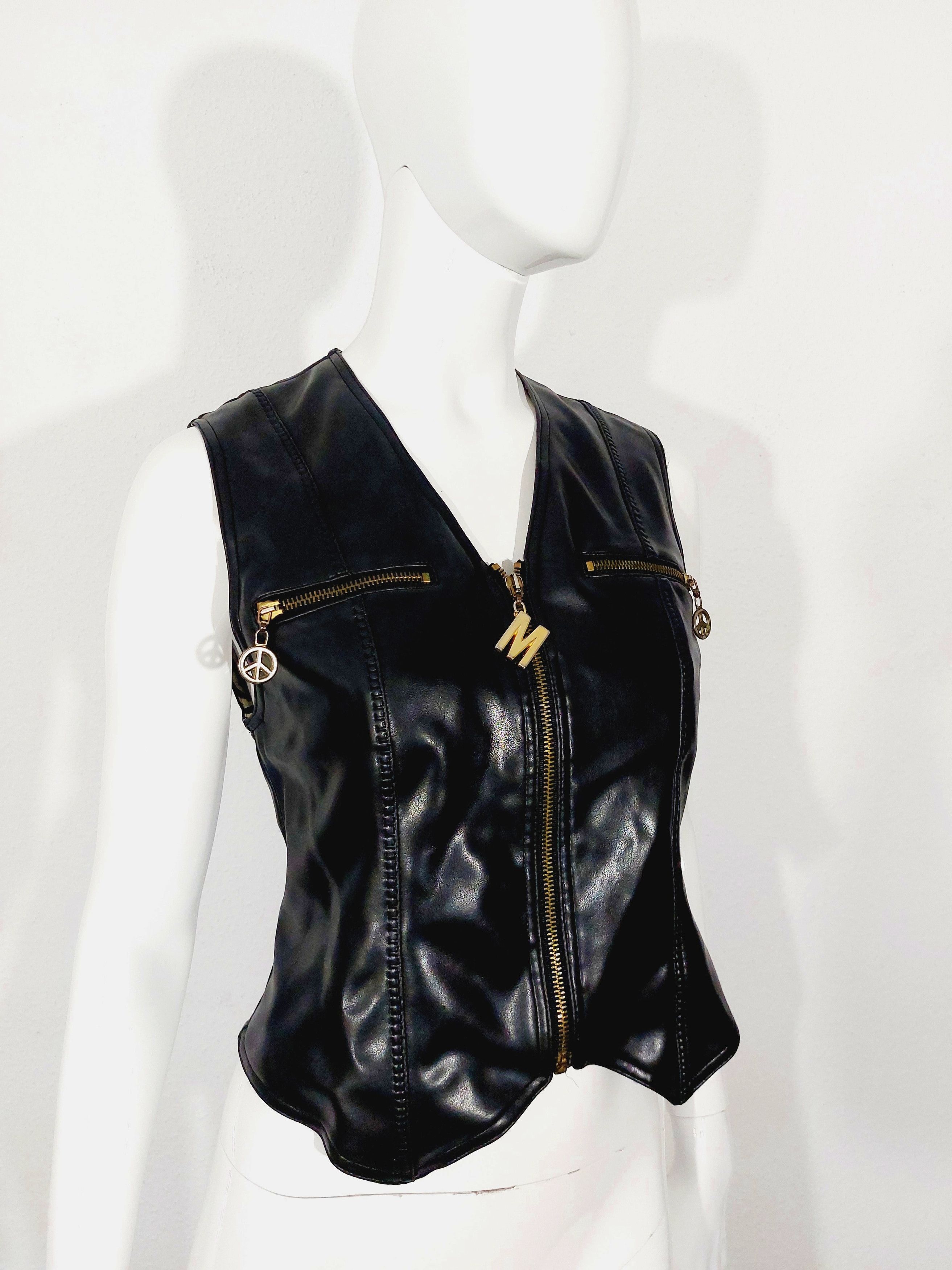 Moschino Moschino Jeans Bella Hadid Faux Leather Black Vest Top Size S / US 4 / IT 40 - 1 Thumbnail
