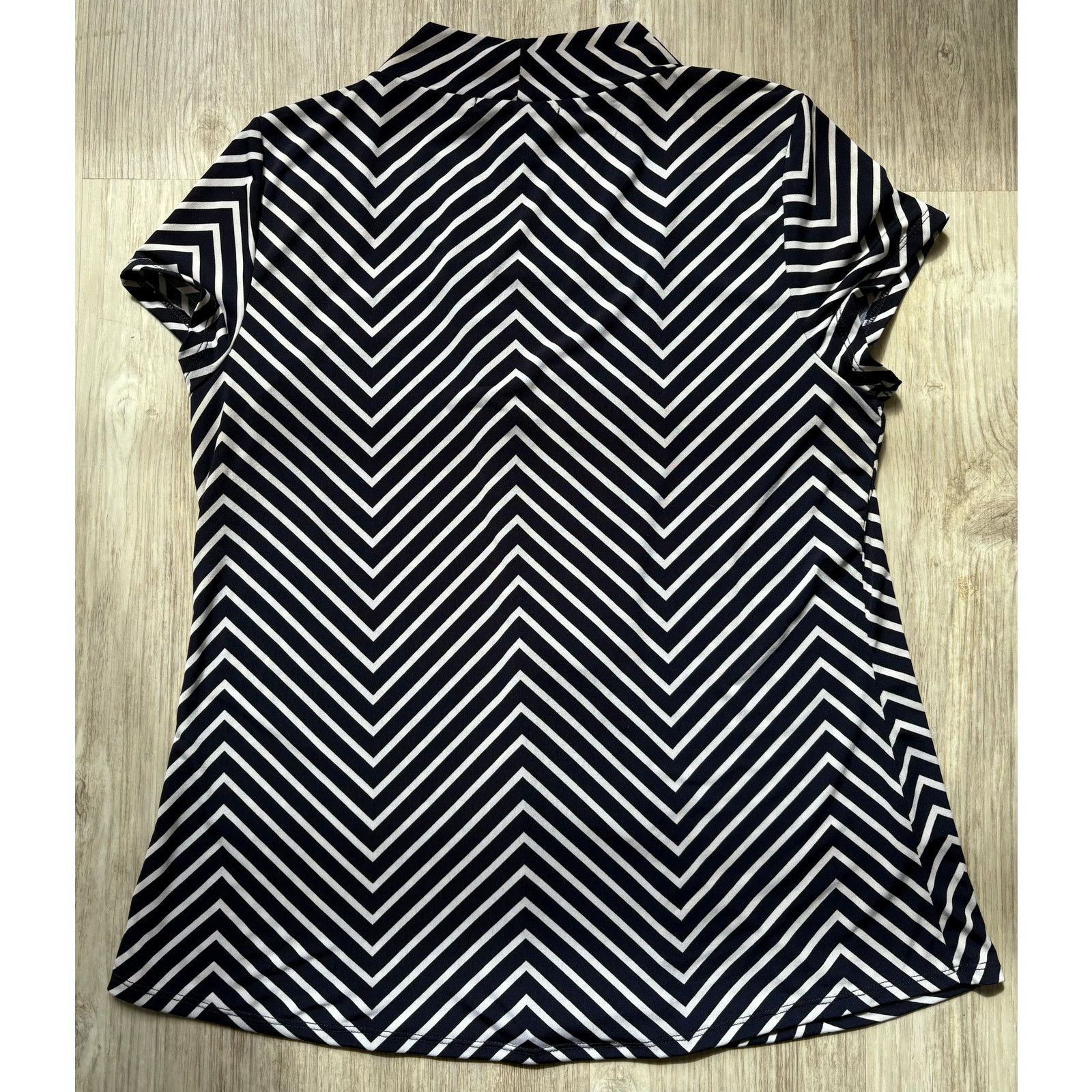 Other Liz McCoy | Black White Chevron Striped Blouse | Large Size L / US 10 / IT 46 - 2 Thumbnail