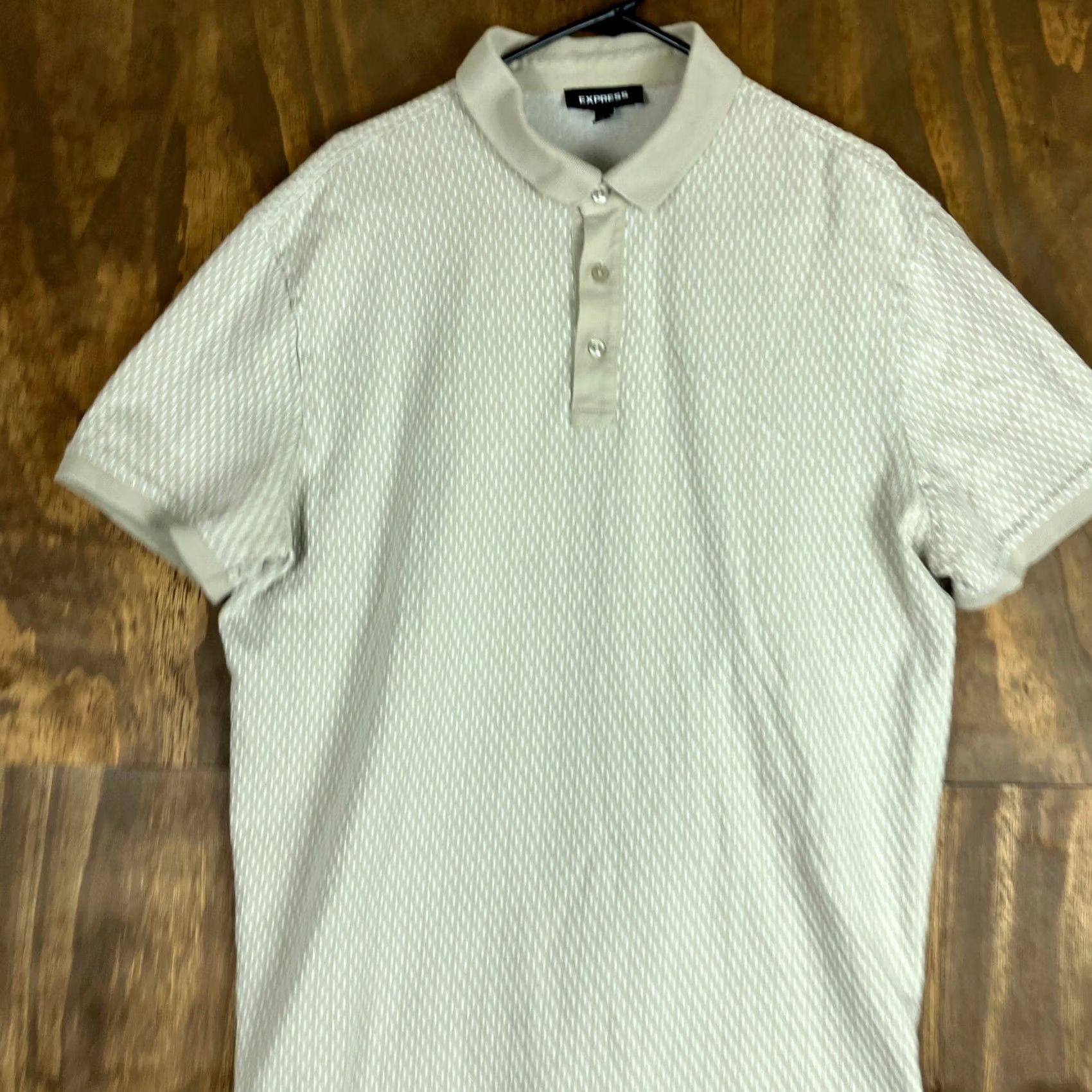 Express Express Men Polo Tan White 1/4 Button Short Sleeve 100% Cotton XL Shirt Size US XL / EU 56 / 4 - 2 Thumbnail