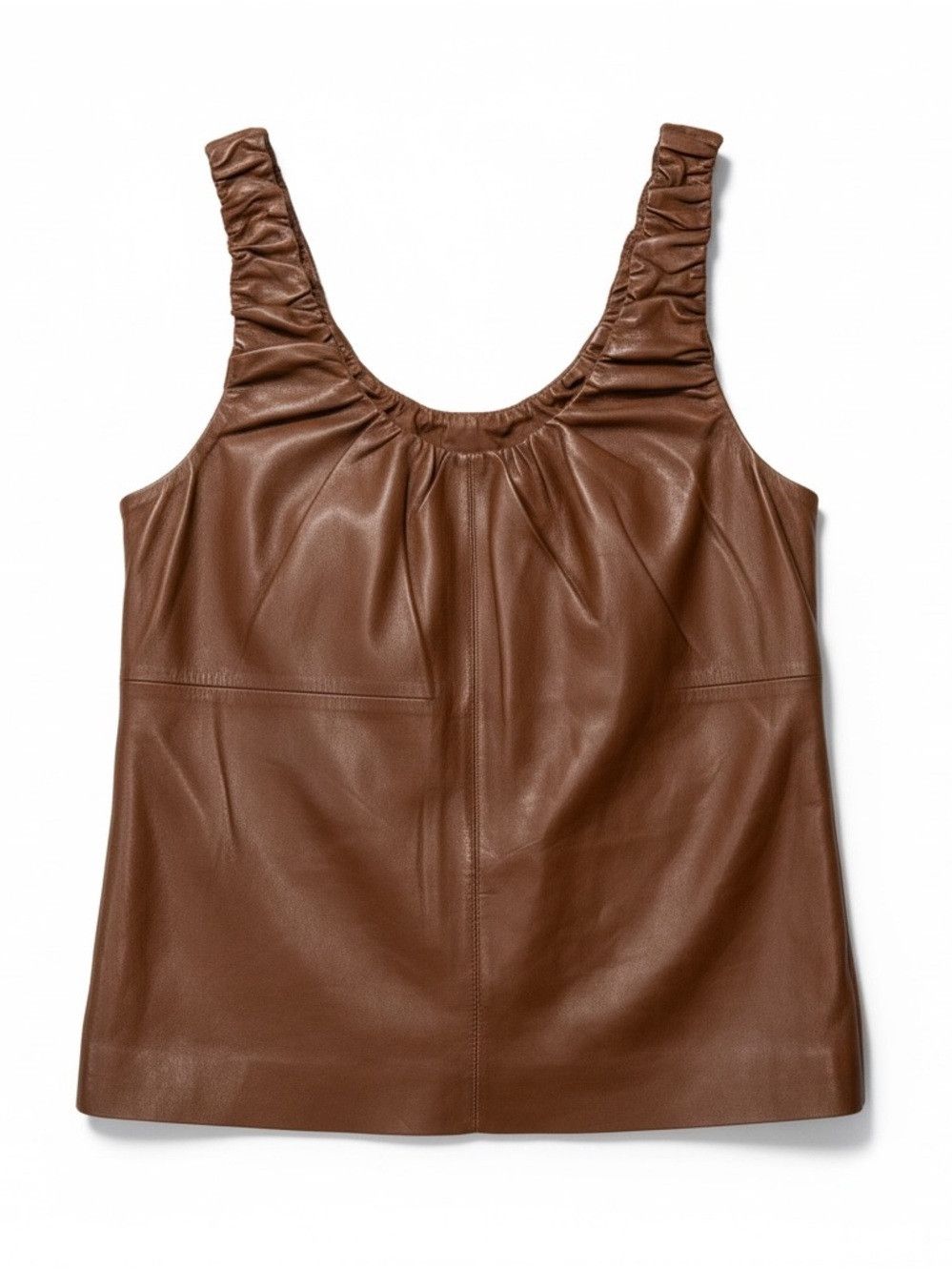 Other Dolce Cabo Faux Leather Tank Top Brown Ruched Neck Sleevele Size M / US 6-8 / IT 42-44 - 3 Thumbnail