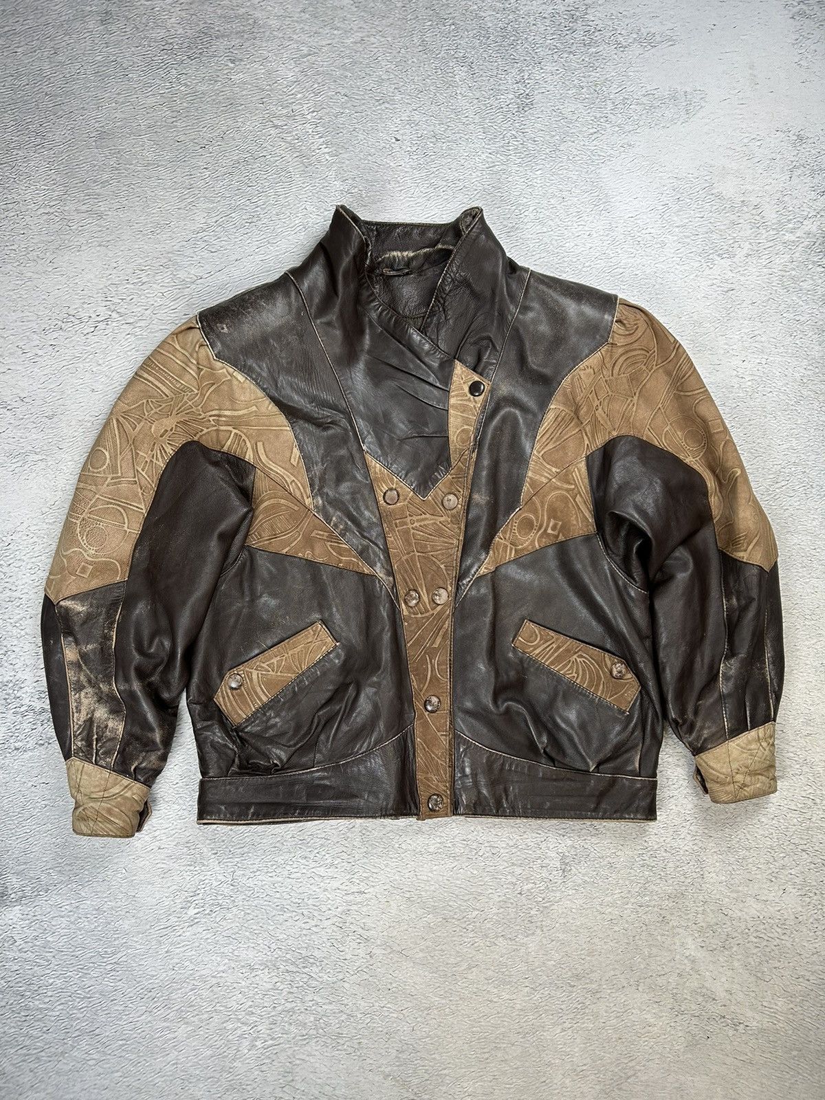 image of Genuine Leather x Leather Jacket Vintage Leather Bomber Real Leather Genuine Streetwear in Brown (S