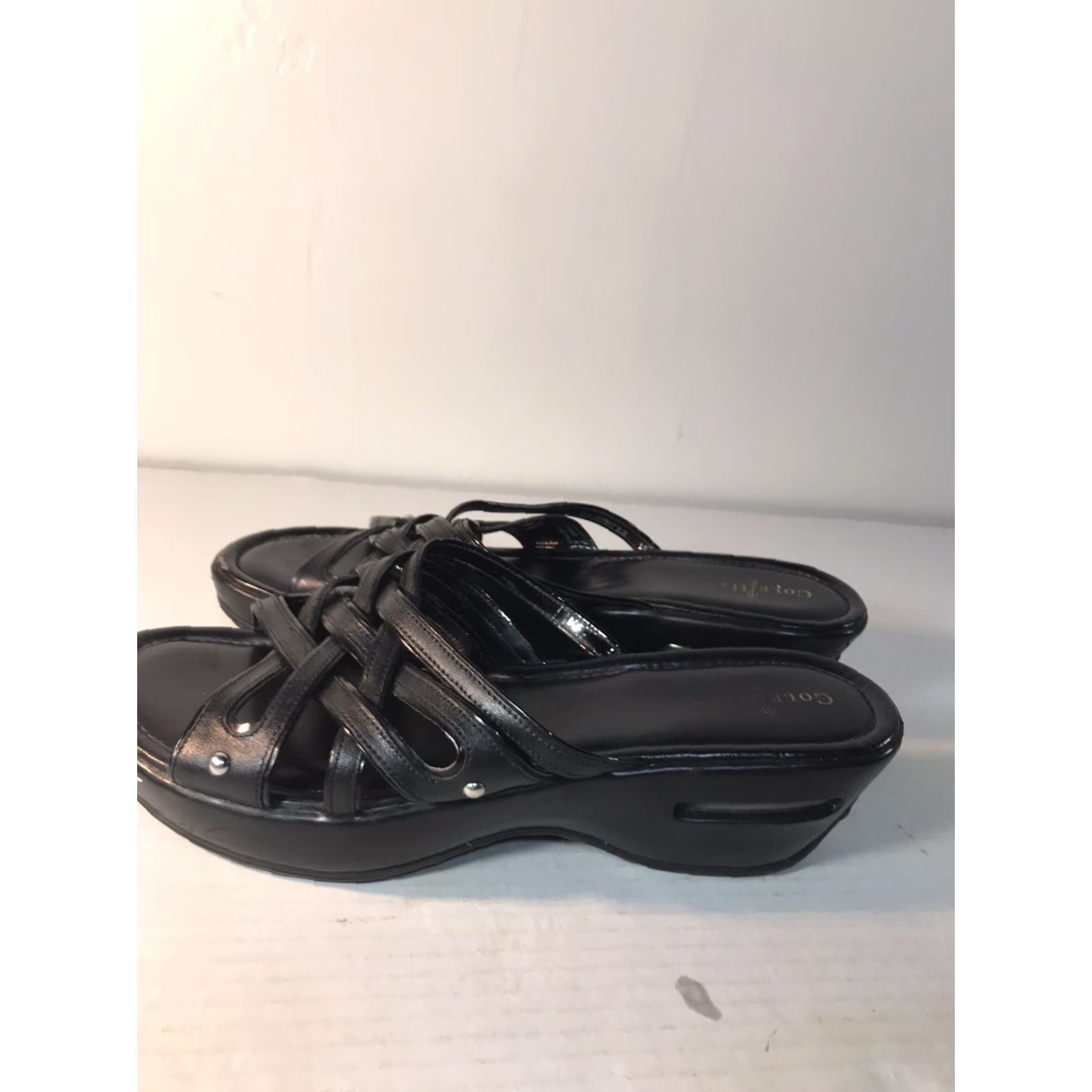 Cole Haan Cole Haan Black Leather Slide Sandals Womens Size 8.5B Wedge Comfort Casual Size US 9 / IT 39 - 2 Thumbnail
