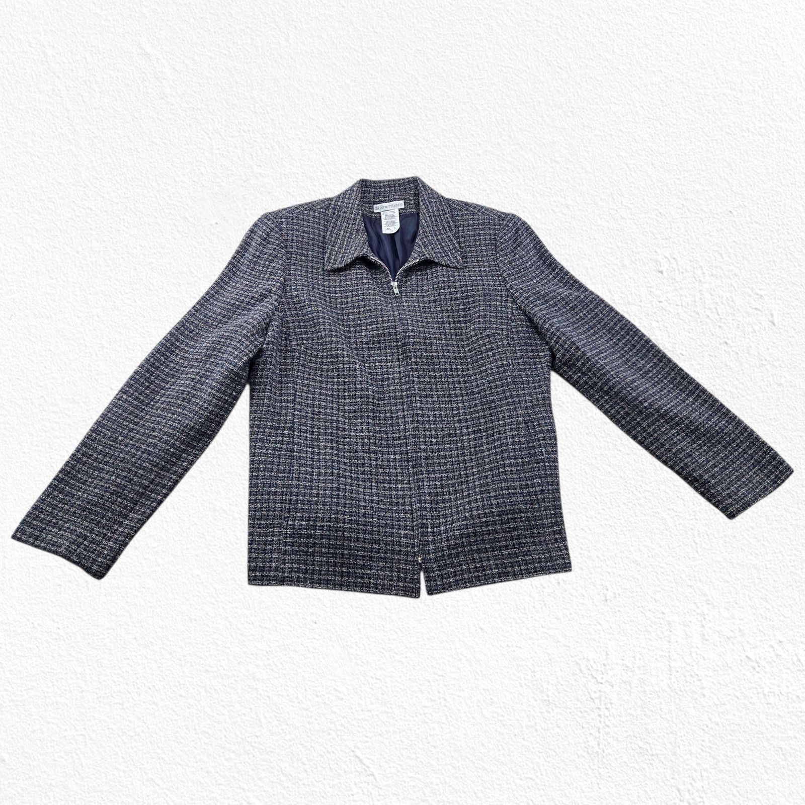 Vintage Vintage Blue Wool Blend Minimalist Tweed Zip Jacket Size 14 Size XL / US 12-14 / IT 48-50 - 5 Thumbnail