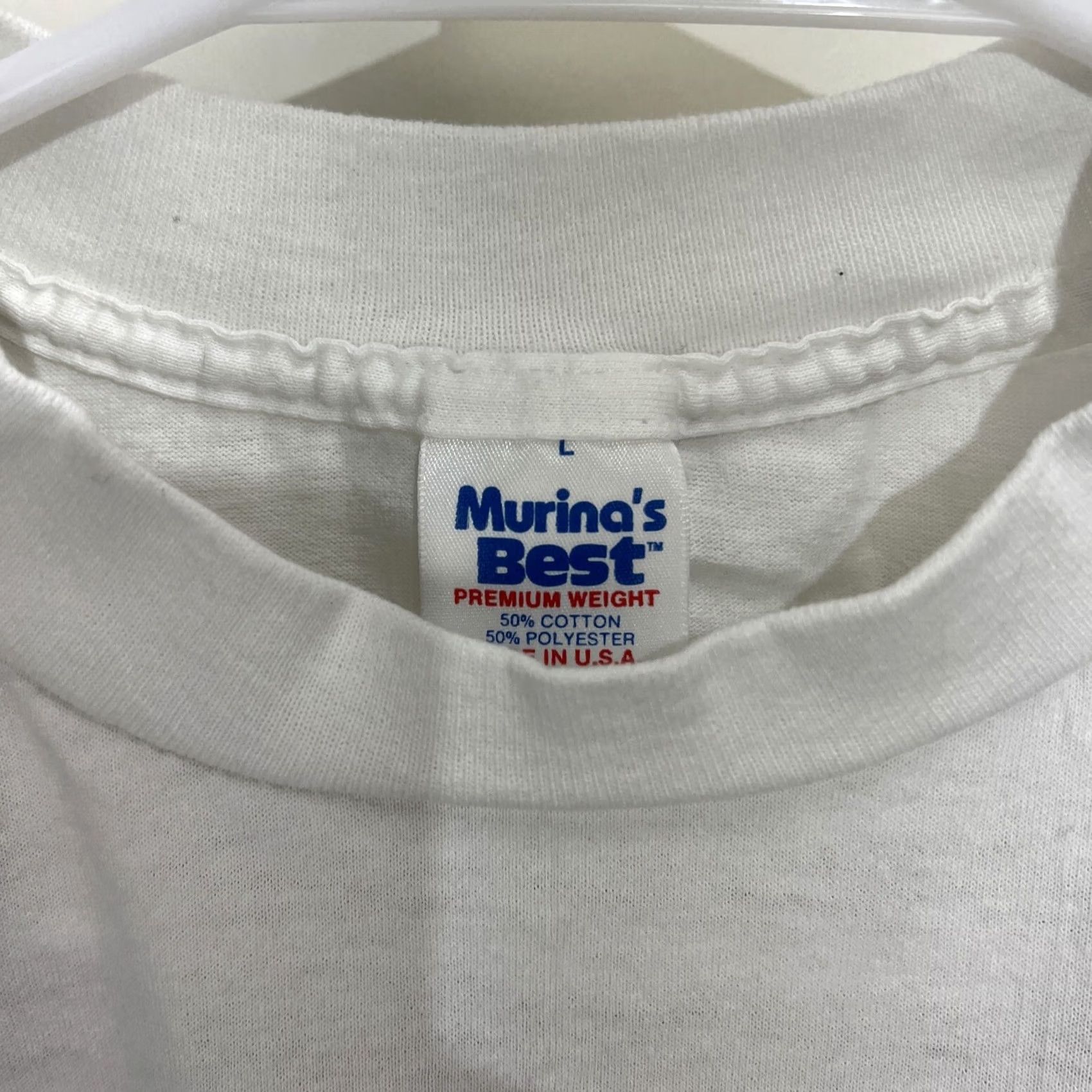 Vintage VINTAGE Murina T-Shirt USA 90s White Short Sleeve Crew Neck Large L Men's Graphic Print Single Stitch Signature Logo Front/Back Blue Size US L / EU 52-54 / 3 - 2 Thumbnail