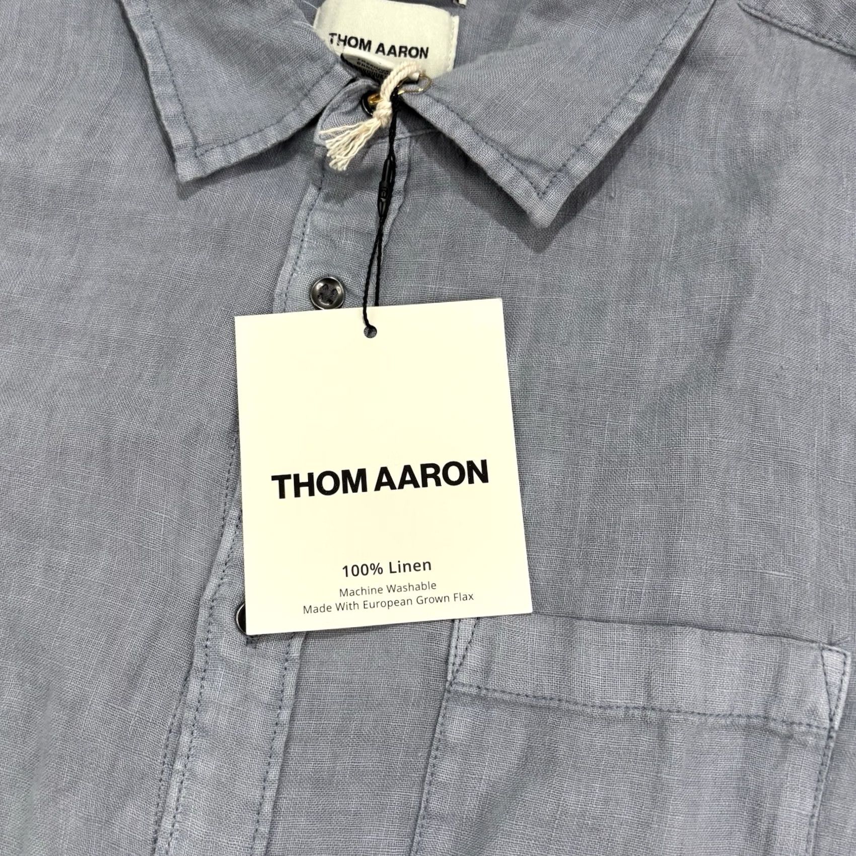 FLAX THOM AARON Shirt Button-Up Linen Blue Mens L Short Sleeve Collared Size US L / EU 52-54 / 3 - 2 Thumbnail