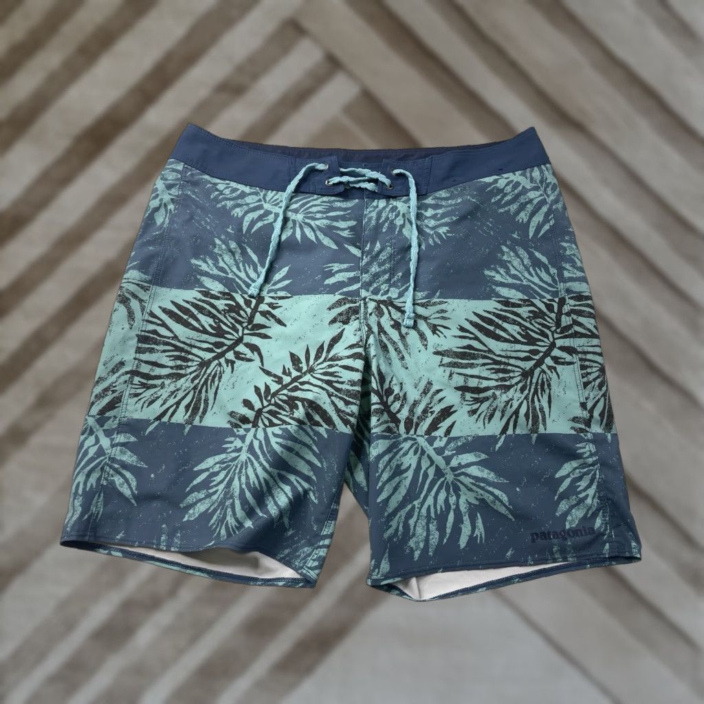 Patagonia Patagonia Men's Board Shorts 30 18" Stretch Hydropeak Kelp Blocked Crater Blue Sandy Kelp Floral Pattern Beach Outdoor Swimming Bottom Mens Size US 30 / EU 46 - 1 Thumbnail