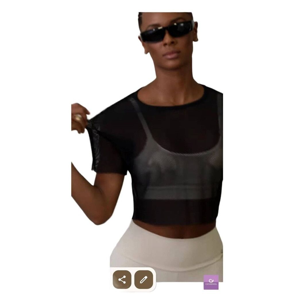 Other Cajubrasil Women's M Fishnet Mesh Crop Tee Black WorkoutTop Size M / US 6-8 / IT 42-44 - 2 Thumbnail