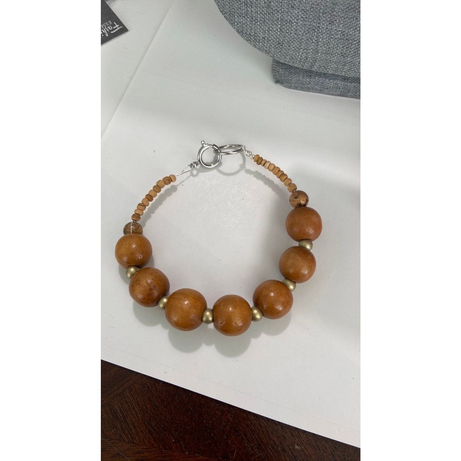 Handmade Handmade wood bead bracelet with jasper accent Size ONE SIZE - 2 Thumbnail