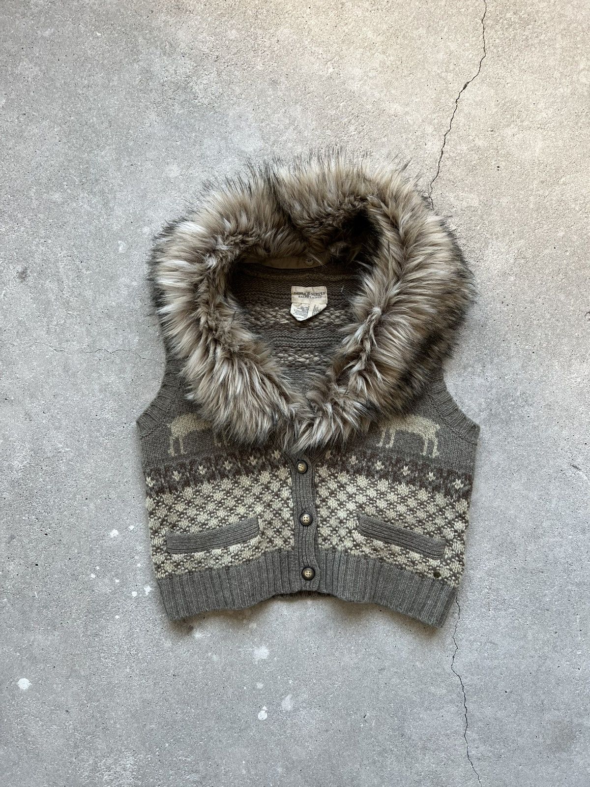If Six Was Nine × Le Grande Bleu (L.G.B.) × Ralph Lauren Vintage Ralph Lauren fur wool vest denim&supply knitted Size L / US 10 / IT 46 - 4 Thumbnail