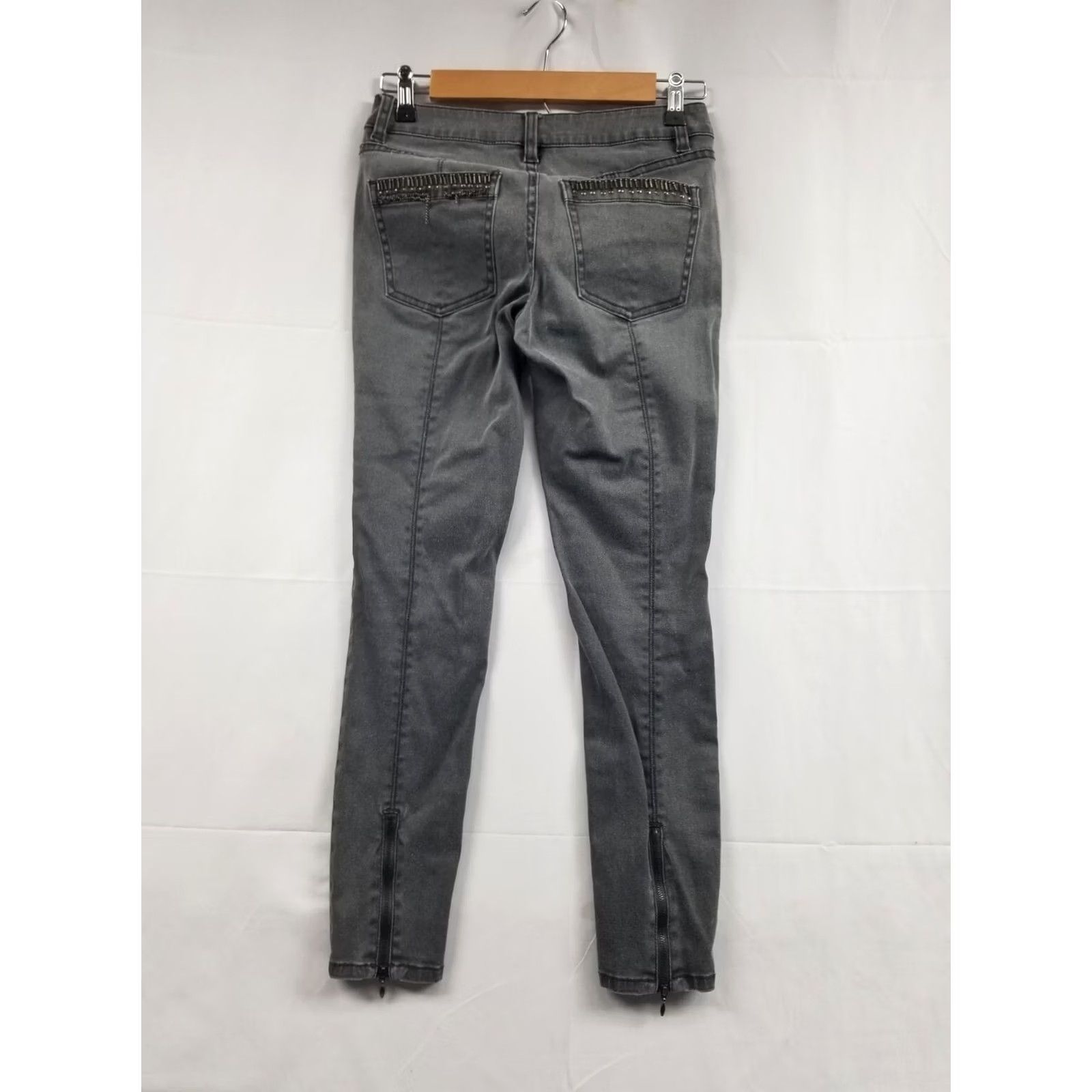 Vintage Caché Gray Denim Pants Size 0 Straight Leg Zip Details Women Cotton Polyester Spandex Mid Rise 23.5” Inseam Belt Loops Pockets Size 25" / US 0 / IT 36 - 2 Thumbnail