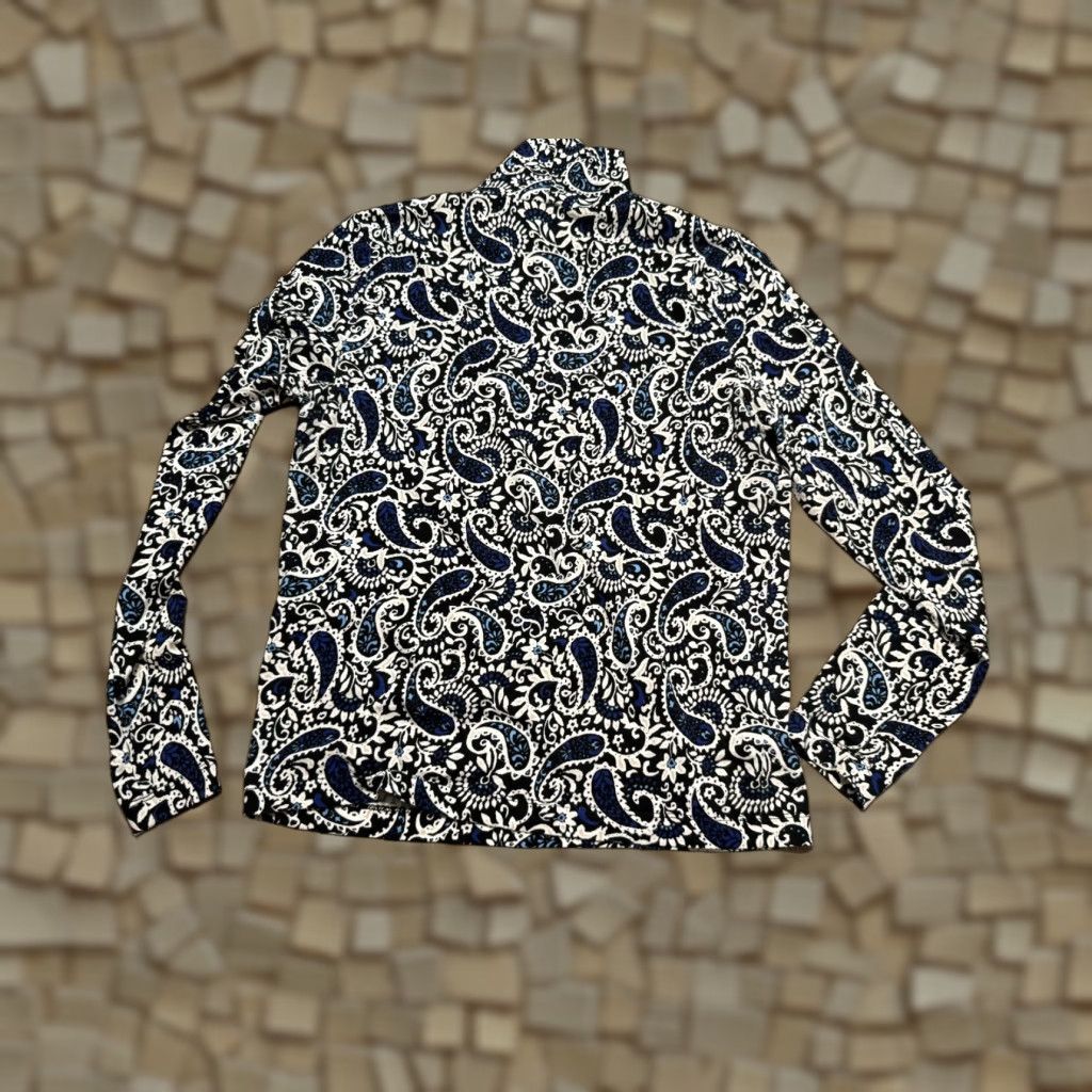 Loft LOFT Shirt Womens Medium Black White Blue Paisley Long Sleeve Turtleneck Shirt Size M / US 6-8 / IT 42-44 - 1 Thumbnail