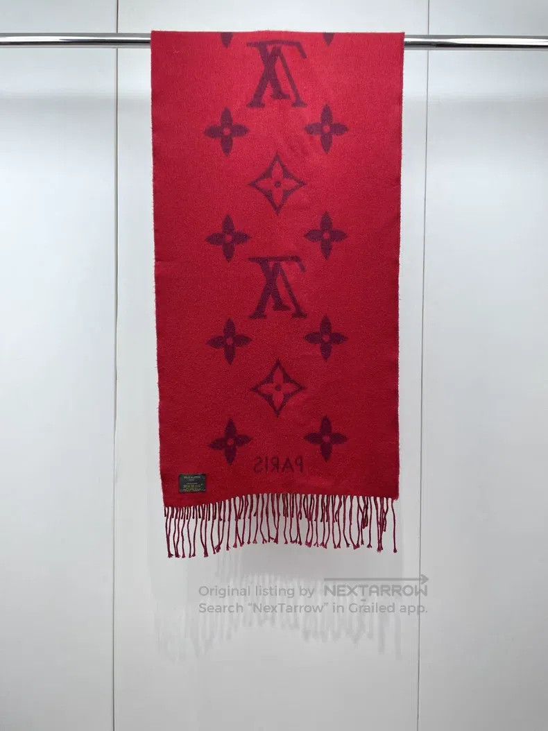 Louis Vuitton Louis Vuitton Red presbyopic cashmere fringe scarf Size ONE SIZE - 2 Thumbnail