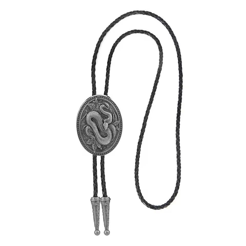 Jewelry Men's Oval-Shaped Snake Leather Rope Pollo Tie Size ONE SIZE - 2 Thumbnail