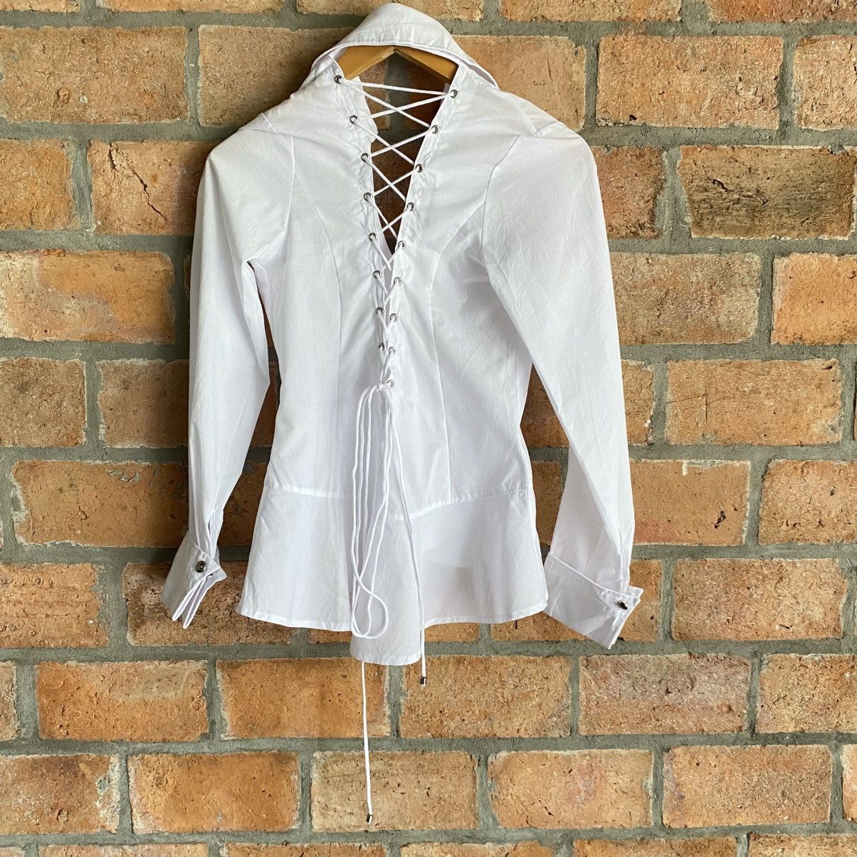 Japanese Brand RyuRyu Y2K Punk White Lace-Up Wrap Blouse with Peplum Hem Size M / US 6-8 / IT 42-44 - 11 Thumbnail