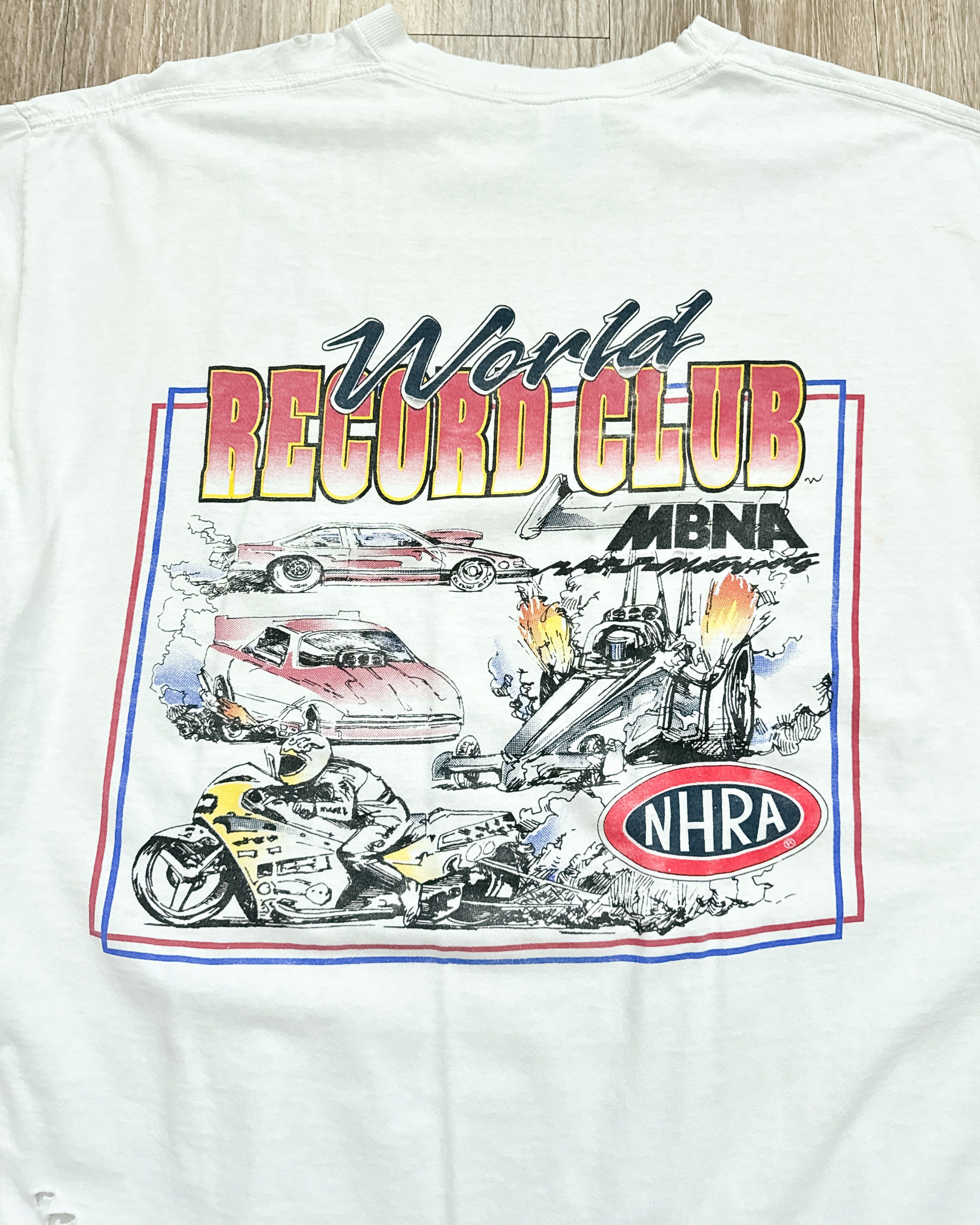 Vintage Vintage 90s NHRA World Record Club T Shirt Men's XL Thrashed Size US XL / EU 56 / 4 - 2 Thumbnail