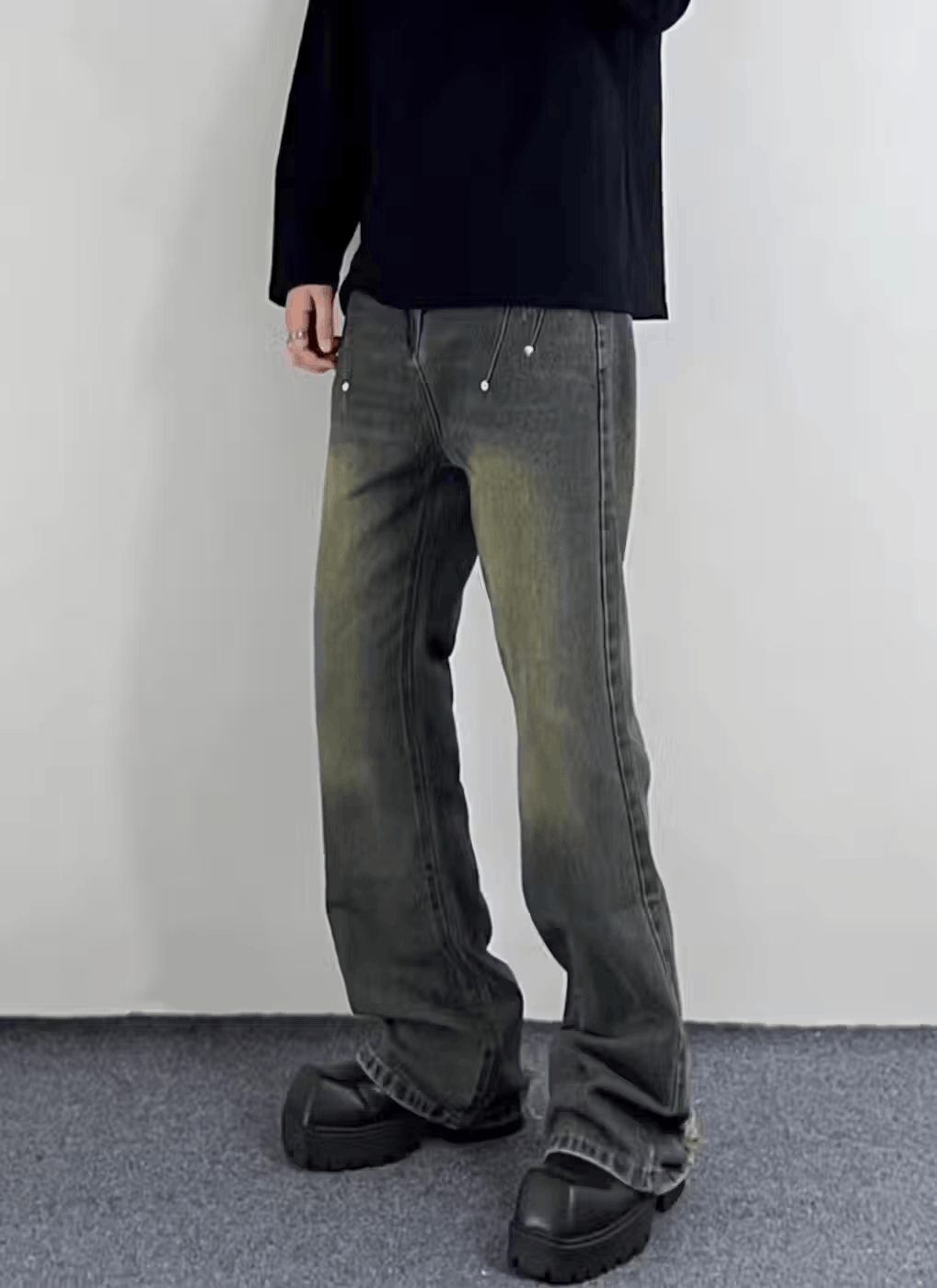Japanese Brand × Jean Vintage washed studded distressed wide-leg jeans Size US 34 / EU 50 - 3 Thumbnail