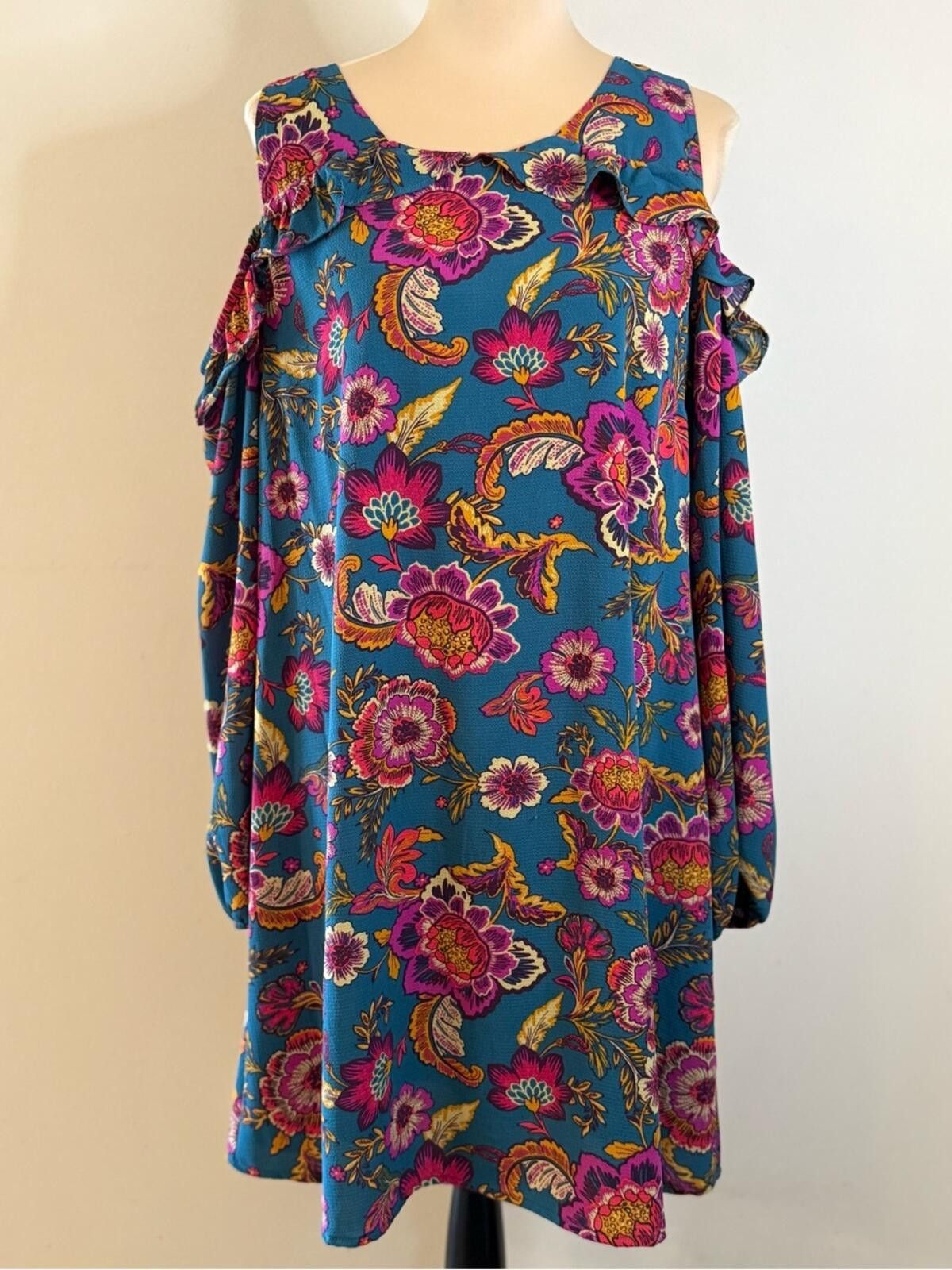 Other Andrew by Unit cold shoulder floral midi sheath dress SZ LG Size L / US 10 / IT 46 - 1 Thumbnail