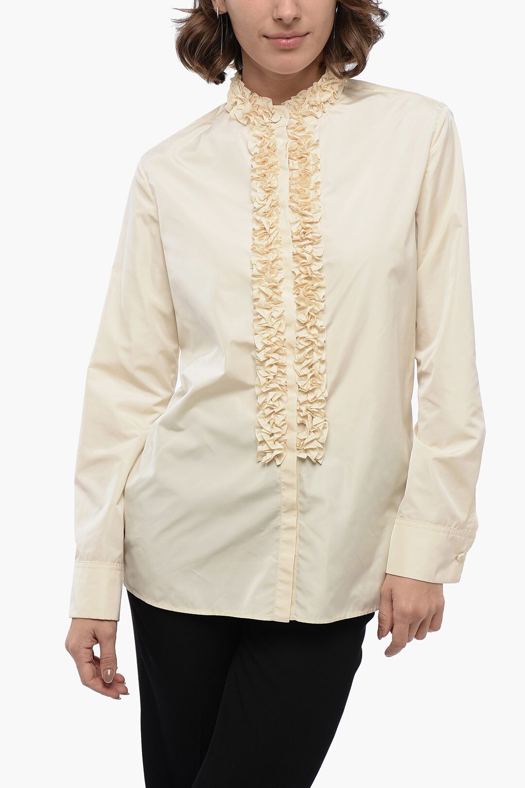 Jil Sander og1mm1225 Mandarin Collar Nylon Shirt in White Size M / US 6-8 / IT 42-44 - 1 Thumbnail