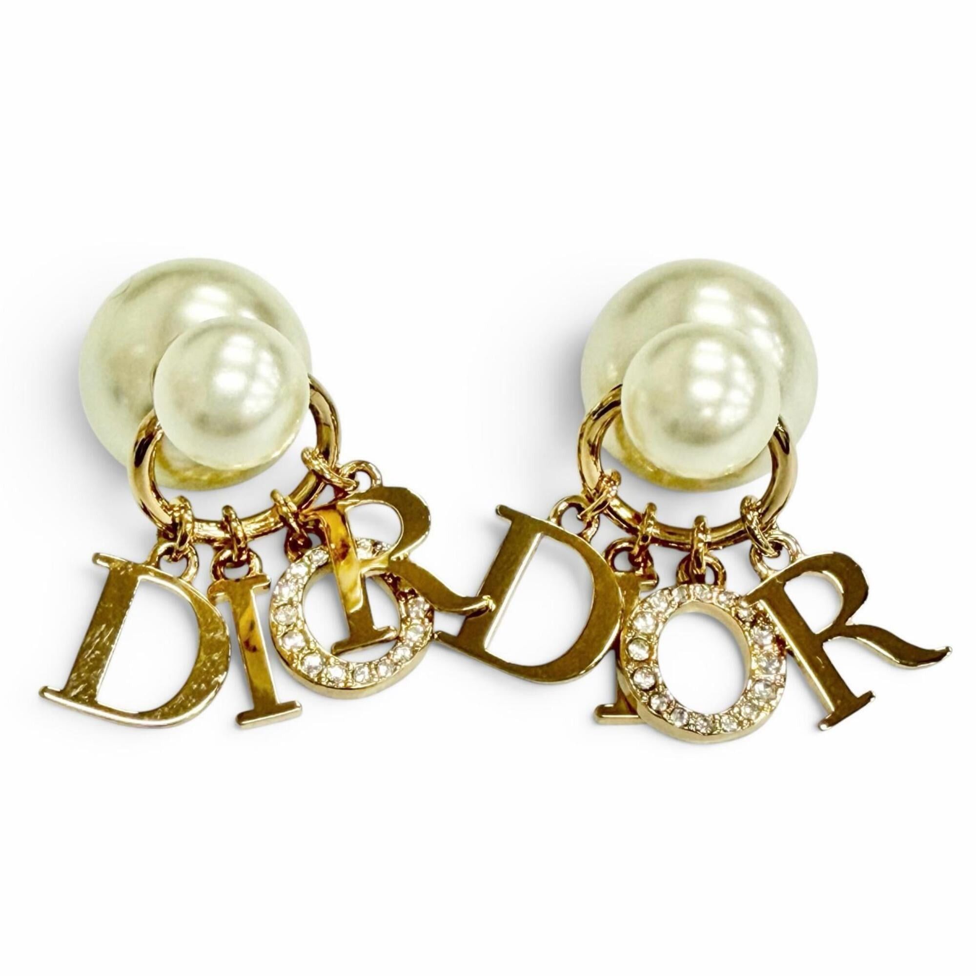 Dior Christian Dior DIOR E1411 TRICY Tribales Tribal Earrings (Pair) - Logo, Resin Pearl, Rhinestone, Gold Women's Comes with Box and Dust Bag Size ONE SIZE - 1 Thumbnail