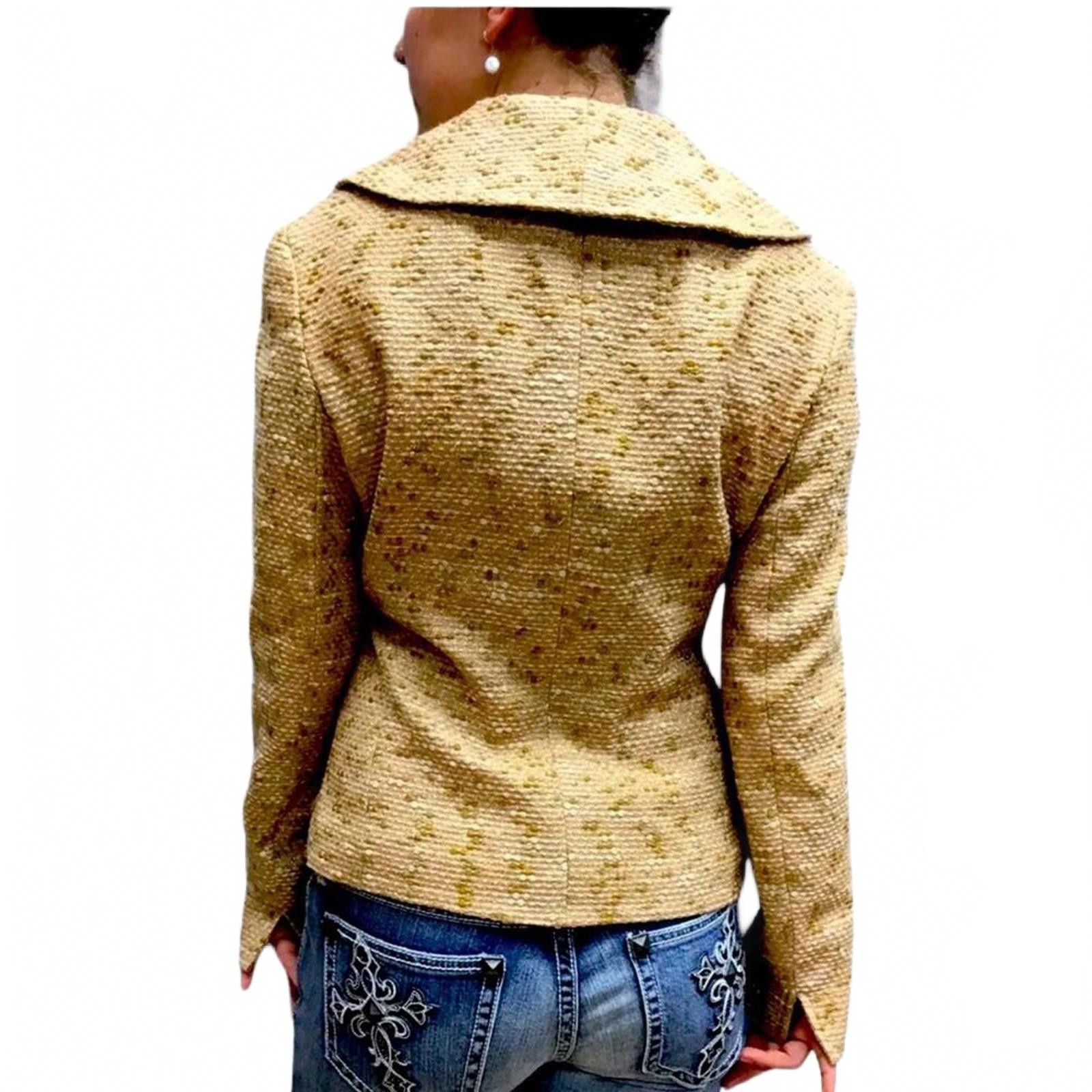 Designer Y2K Lafayette 148 Nude & Gold Wool Blend Tweed Jacket Size L / US 10 / IT 46 - 3 Thumbnail