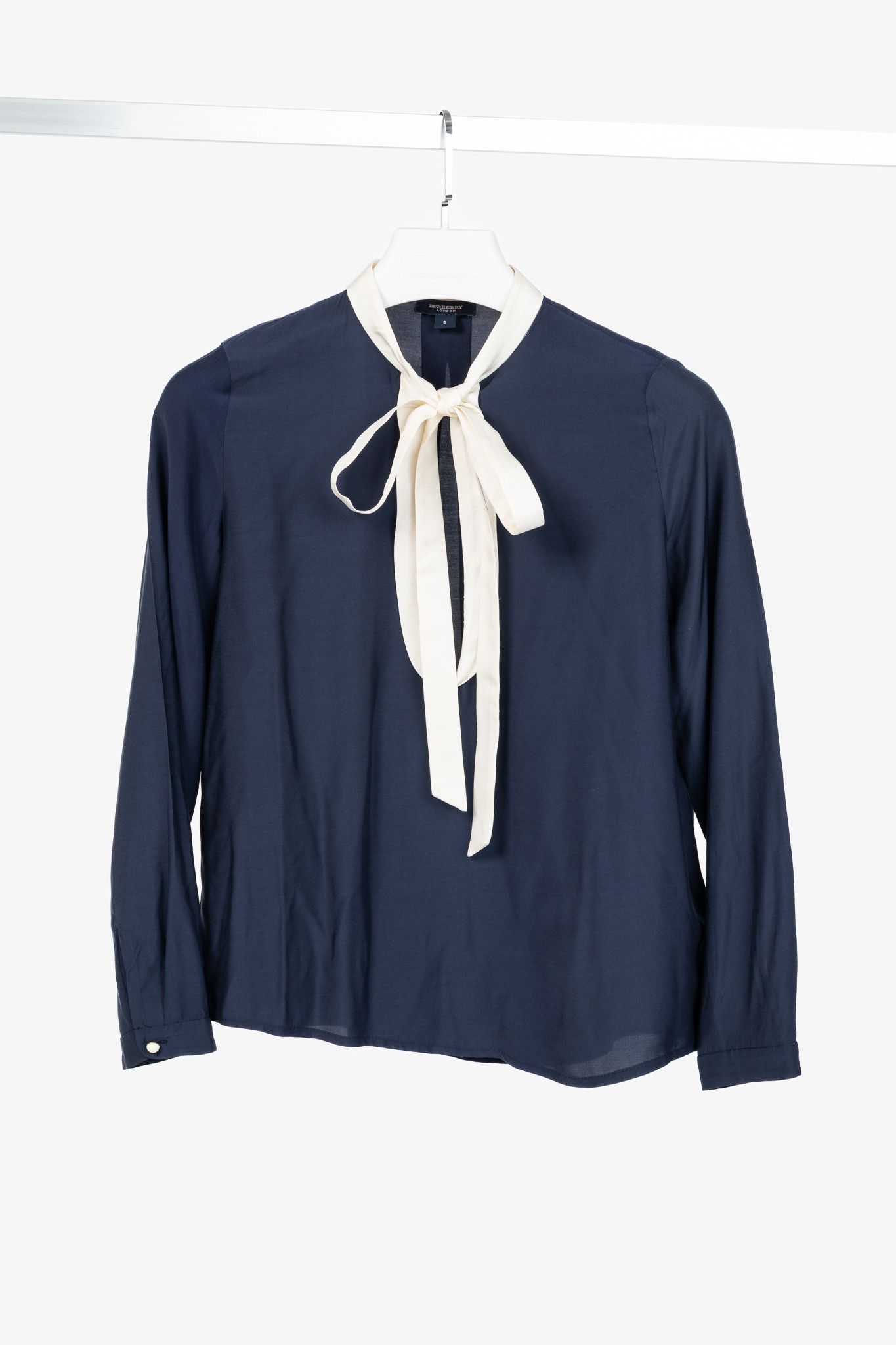 Burberry Burberry Navy Rayon Tie-Neck Long-Sleeve Blouse Size S / US 4 / IT 40 - 1 Thumbnail
