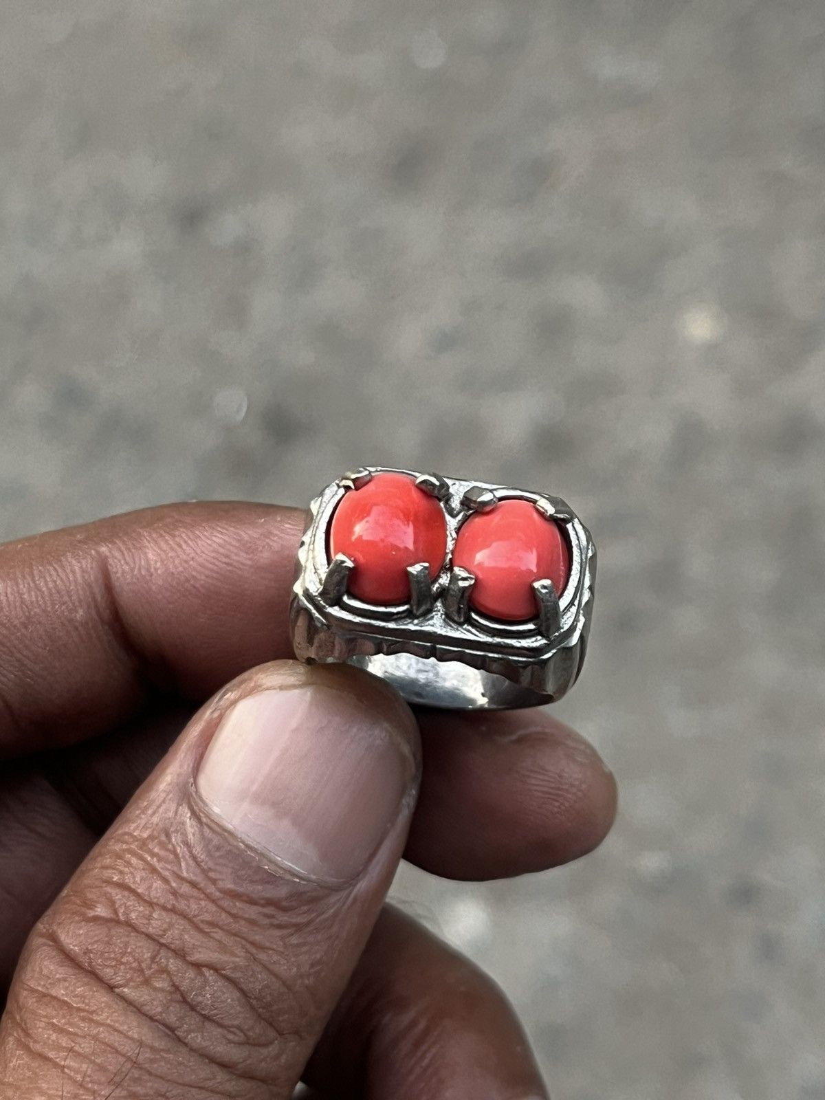 Japanese Brand Vintage Sterling Silver Double Red Stone Men's Signet Ring Size ONE SIZE - 3 Thumbnail