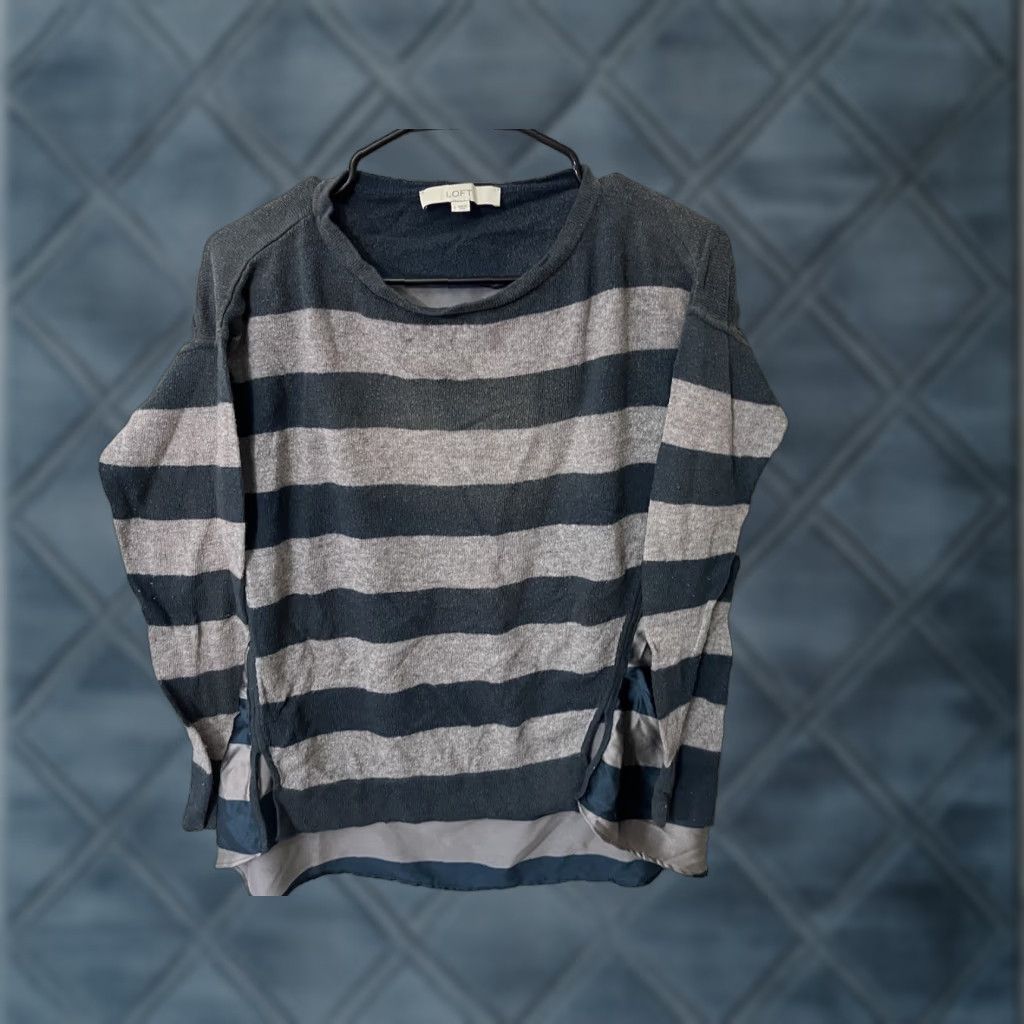 Ann Taylor VINTAGE Ann Taylor Striped Long Sleeve Tee Women Size S Gray & Green Basic Shirt Size S / US 4 / IT 40 - 1 Thumbnail