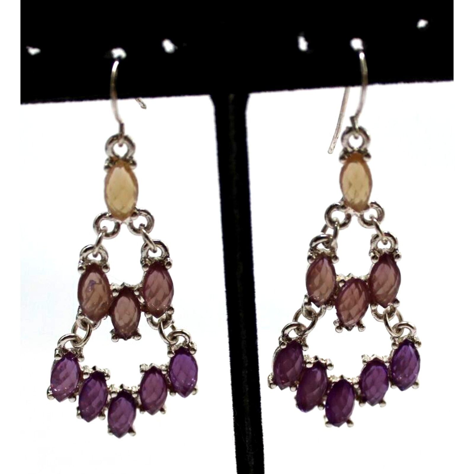 Other Yellow Purple Plastic Marquis Cut Dangle Earrings • 2" Drop Size ONE SIZE - 3 Thumbnail