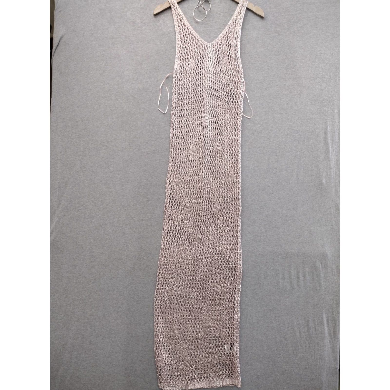 Pinko Codigo Crochet Long Knit Dress L Pink V-Neck Sleeveless Bodycon Womens Size L / US 10 / IT 46 - 4 Thumbnail