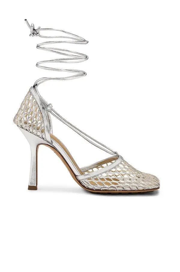 Bottega Veneta o1n1vont1225 Stretch Lace-Up Sandals in Silver Size US 9.5 / IT 39.5 - 1 Thumbnail