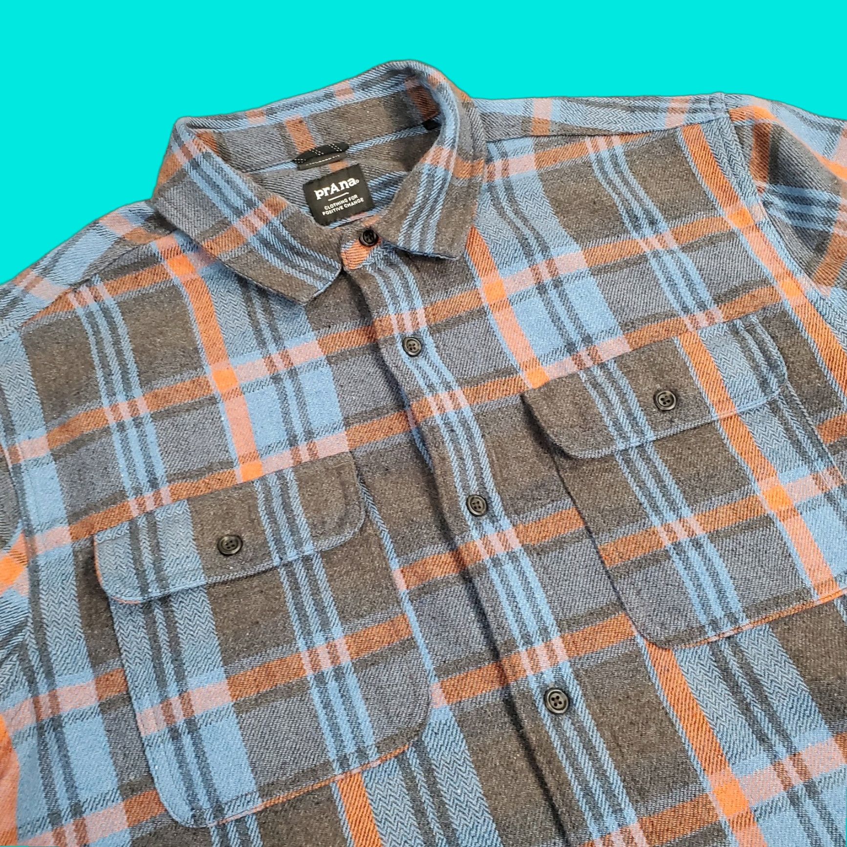 Prana PrAna Shirt Mens M Gray Blue Button Up Plaid Collared Long Sleeve Casual Outdoor Lightweight Regular Button-Down Size US M / EU 48-50 / 2 - 1 Thumbnail